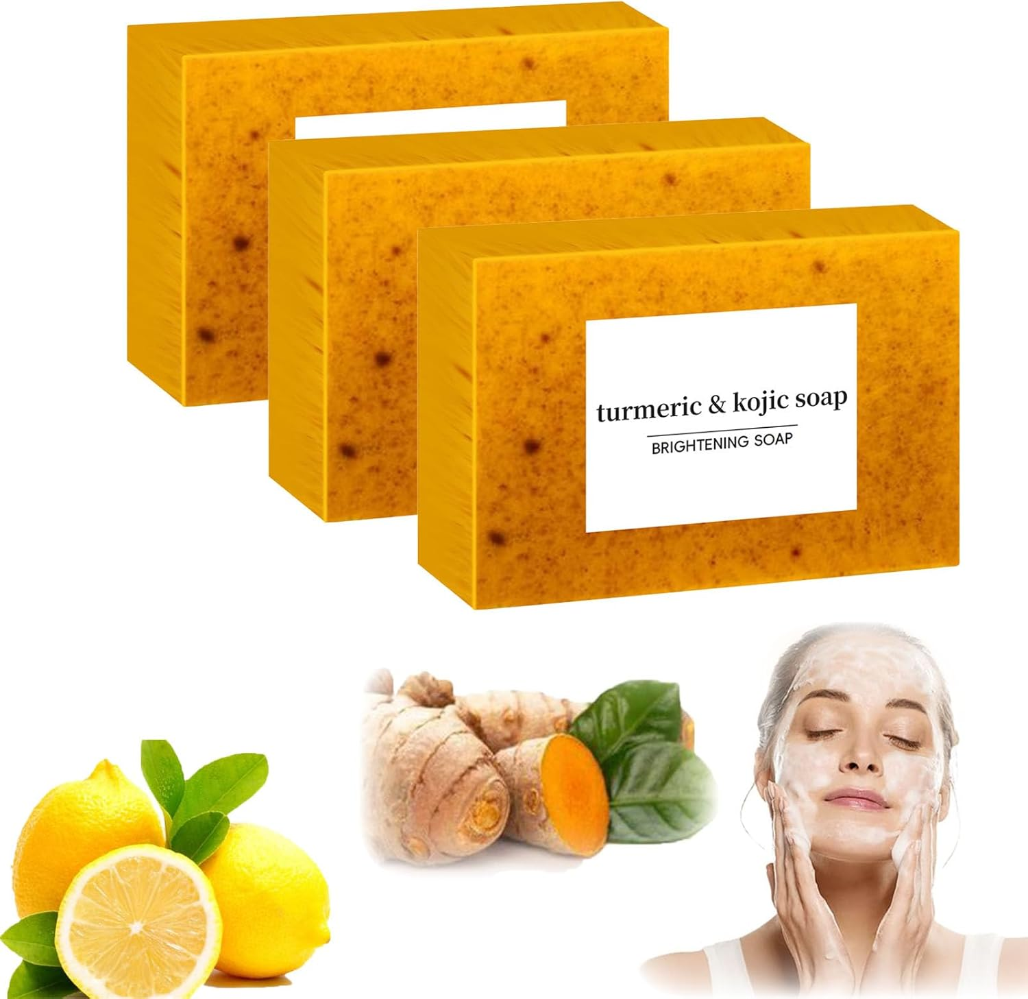 Honey Glow Lemon Turmeric Kojic Acid Soap Bar for All Skin Types, Turmeric Handmade Brightening Soap for Face ＆ Body (3) image number 5