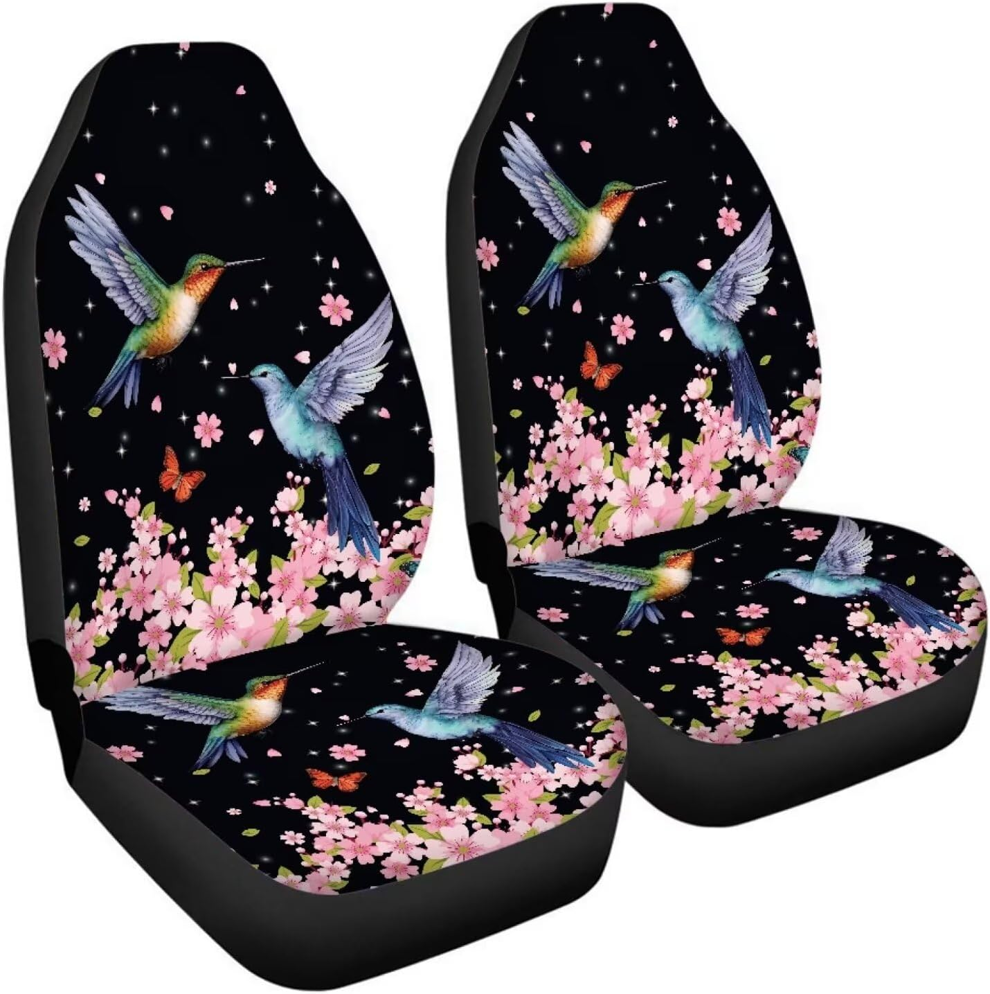 BIGCARJOB Flower Hummingbird Car Seat Cover Set for Front Seat Only,2 Pack Cherry Flower Birds Printed Auto Front Seat Protector Saddle Blanket for Women Girly Car Interior Accessories image number 4
