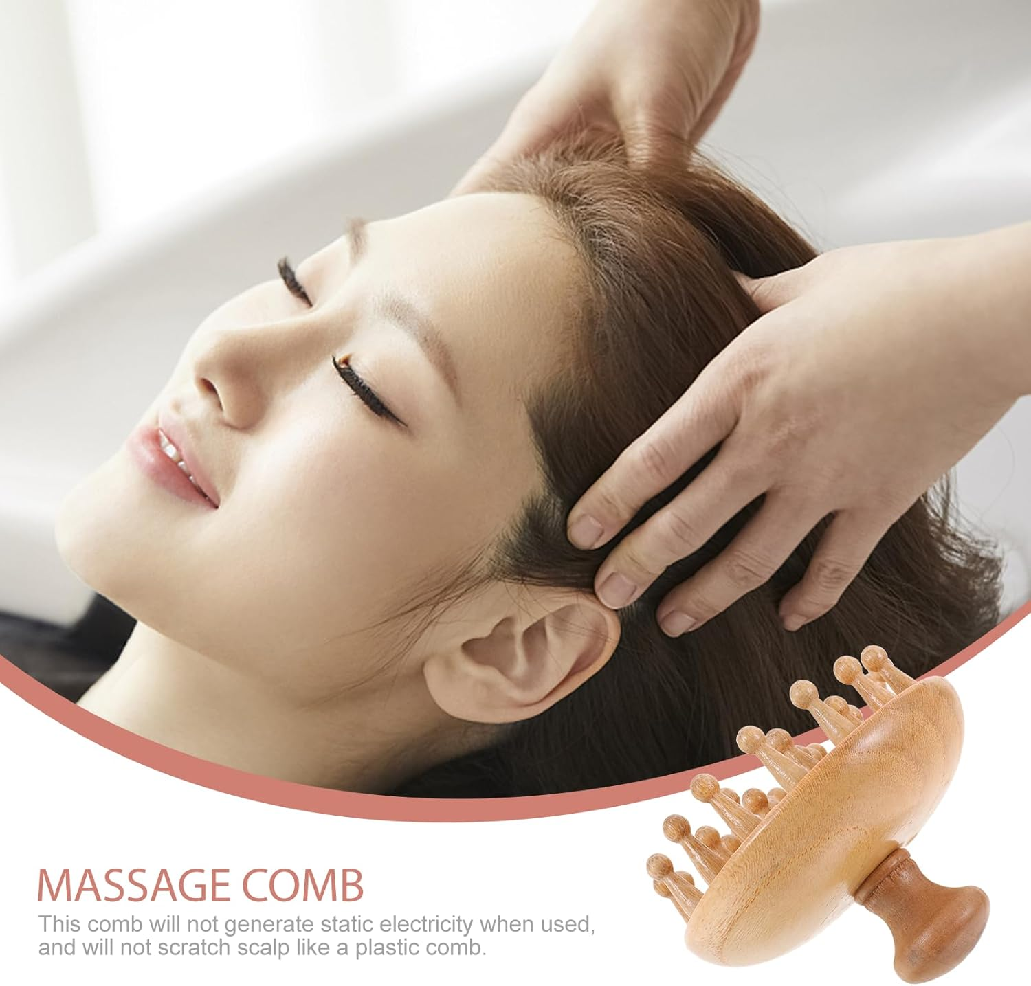 POPETPOP Bamboo Hair Growth Brush, Natural Wood Head, Mini Massager, Bamboo Bristle, Hair Brush, Anti-Static image number 5