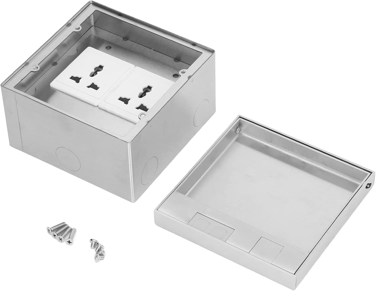 Floor Electrical Outlet Box, AC250V 4000W Embedded Stainless Steel Cover Dual Outlets Electrical Floor Box, Waterproof Desktop Floor Power Socket Box with Junction Box image number 6