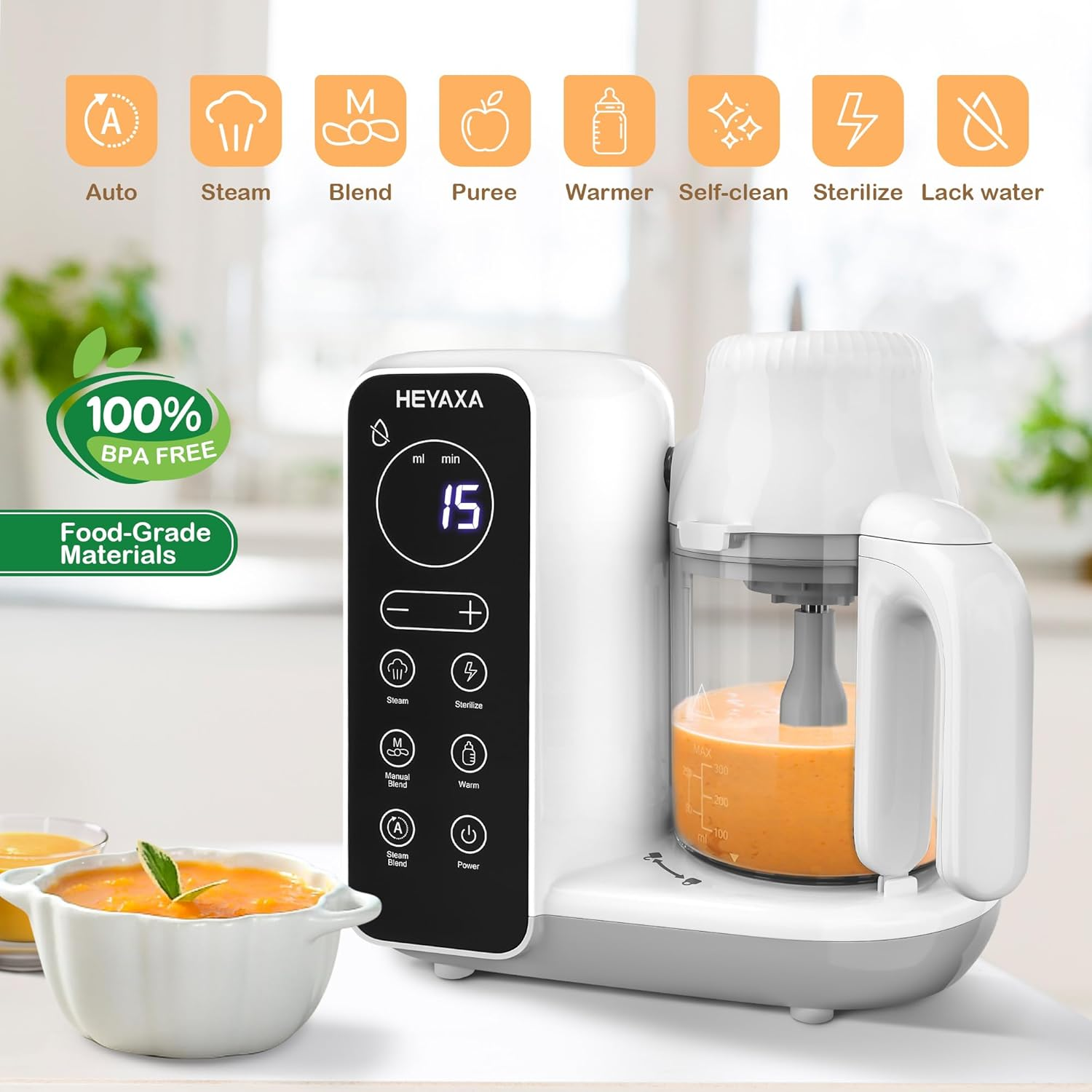 Baby Food Maker, Baby Food Processor with Automatic Cooking & Grinding, Food Steamer Puree Blender with Self-Cleaning Function, BPA Free (White) image number 3