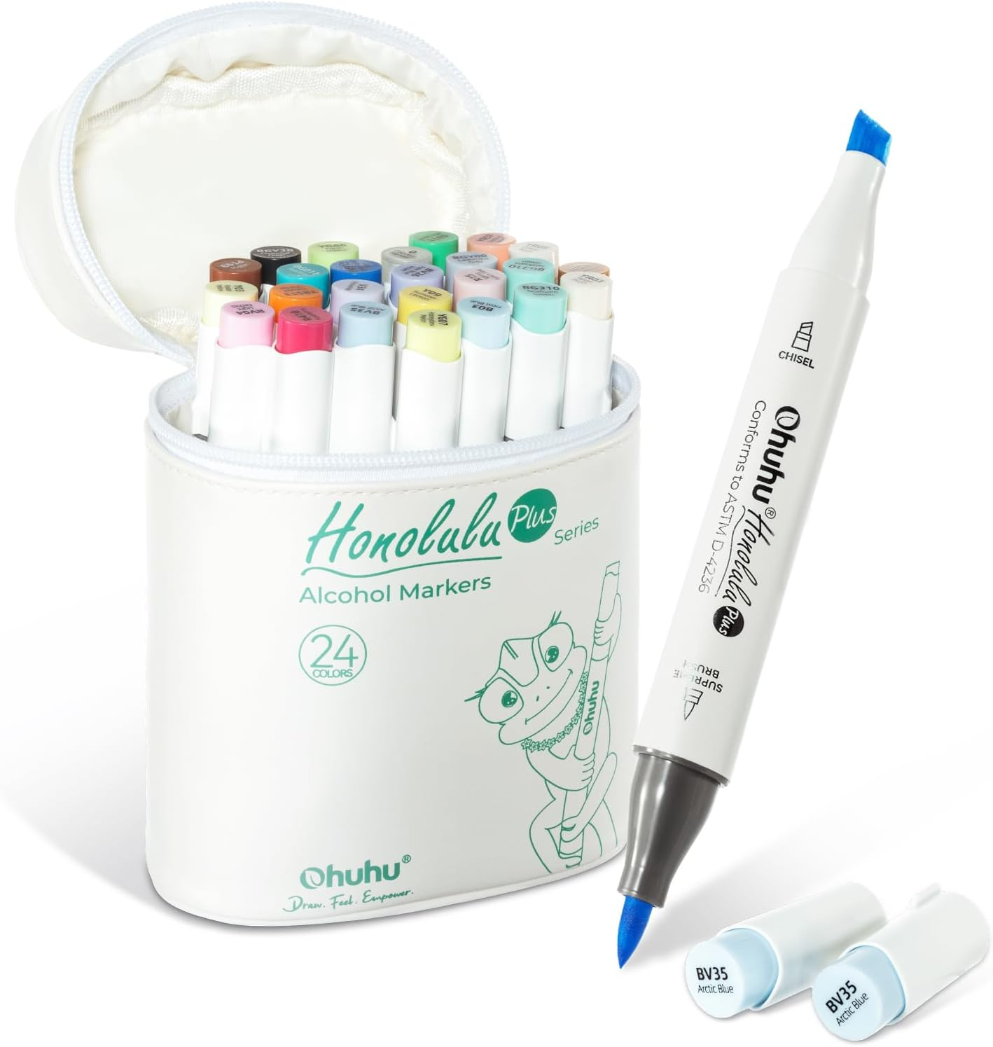 Ohuhu Alcohol Markers Brush Tip: 36-Color Supreme Brush & Chisel Double Tipped Art Marker Set for Artist Adults Coloring Illustrations Sketching- Honolulu Plus- Refillable