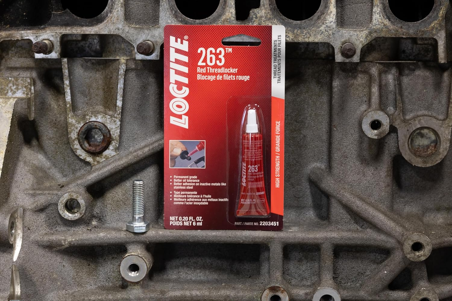 LOCTITE 263 Threadlocker for Automotive: High-Strength, Oil Tolerant, High-Temperature, Fluorescent, Anaerobic, Heavy Duty Applications | Red, 6 Ml Tube