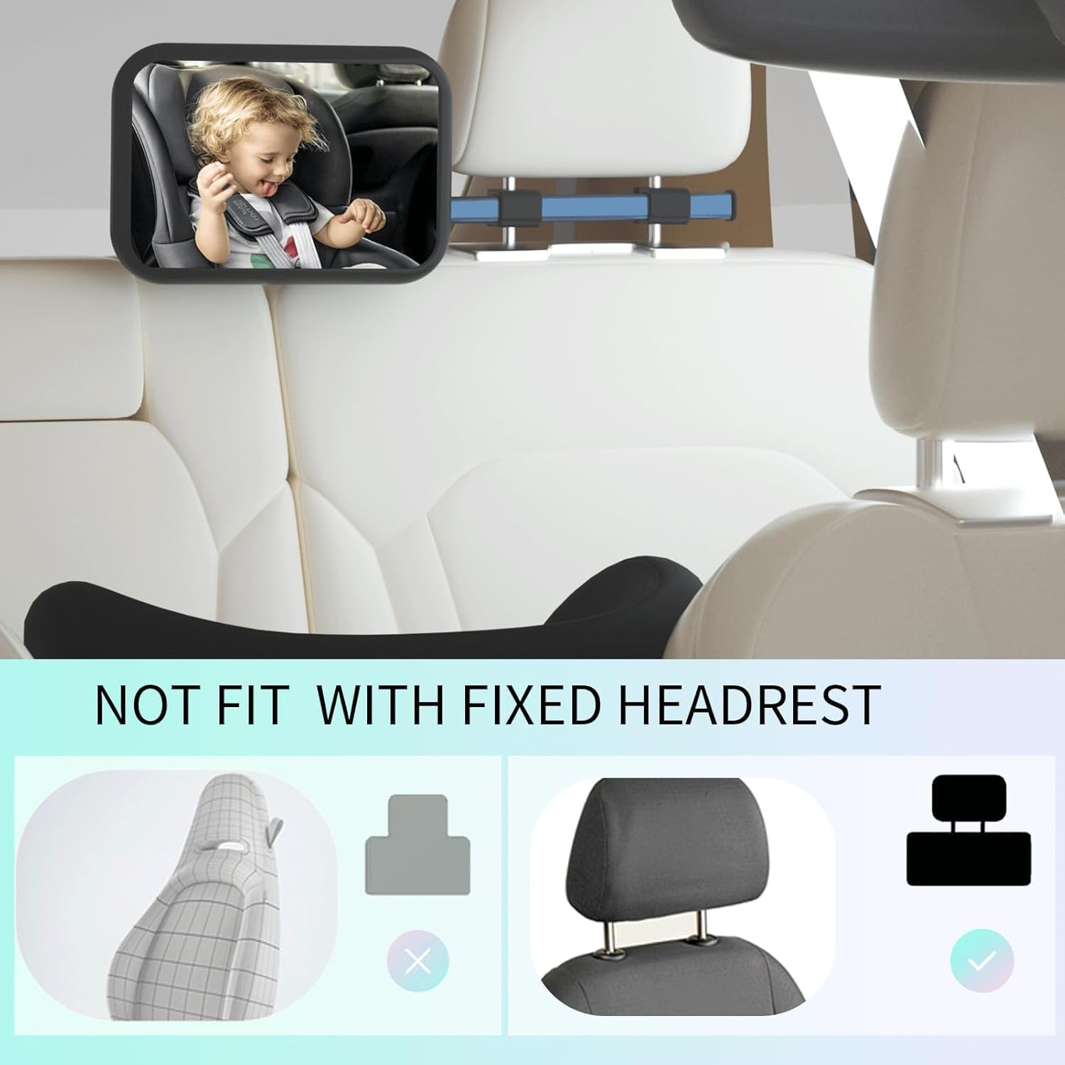 Baby Car Mirror Rear Facing, Safety Adjustable Car Seat Mirror for Baby Extendable Camera Monitor with Hook Clip Design Clear View image number 1