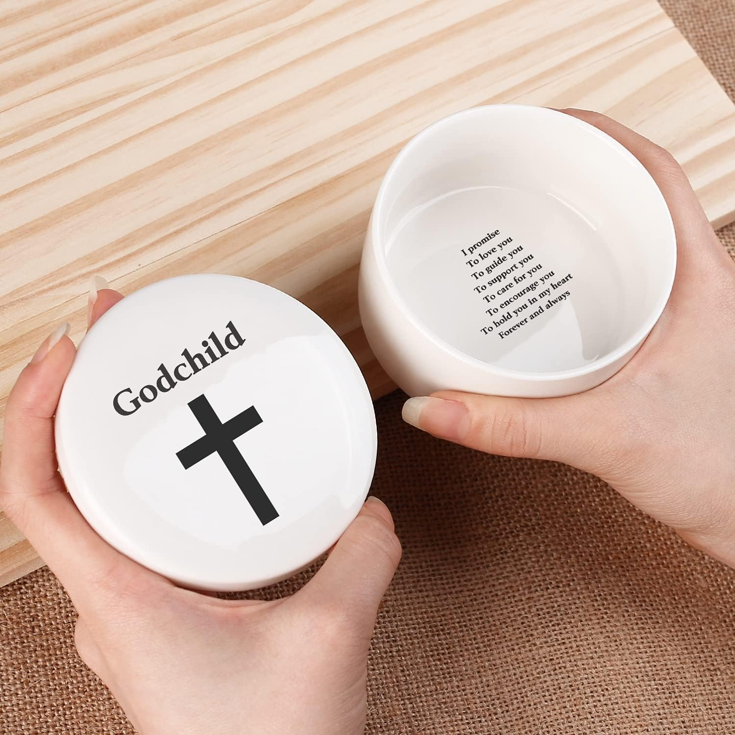 Baby Baptism/Dedication/Christening Keepsake Baptism Gift for Boy Girl from Godparents, Precious Moments Girl Boy with Praying Cross, Godchild, Baptism, Baby Shower, Godchild Christmas from Godmother image number 2