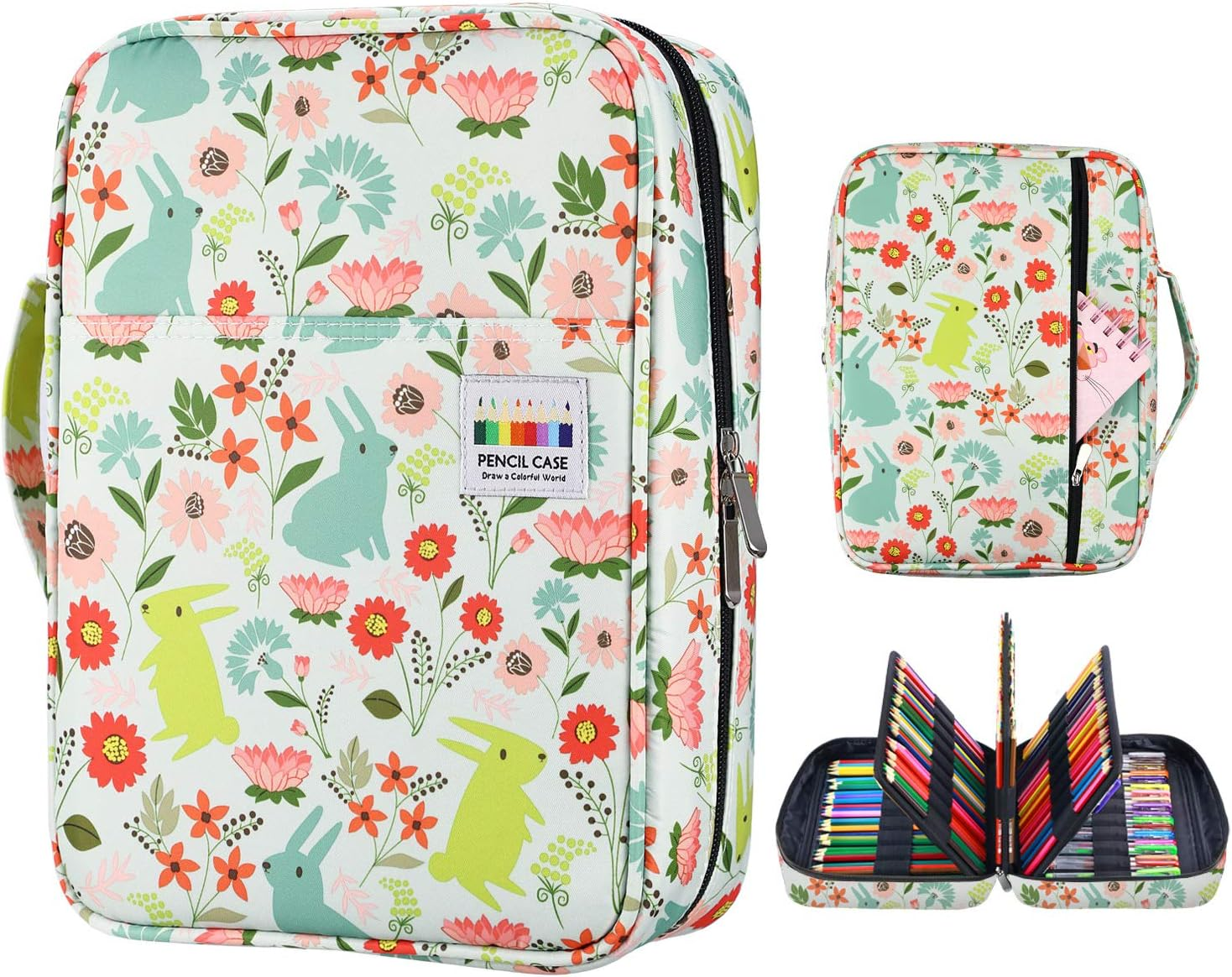 YOUSHARES Colored Pencil Case 220 Slots Pen Case Organizer with Handy Wrap & Zipper, Multilayer Holder for Prismacolor Colored Pencils & Gel Pen (Rabbit) image number 2