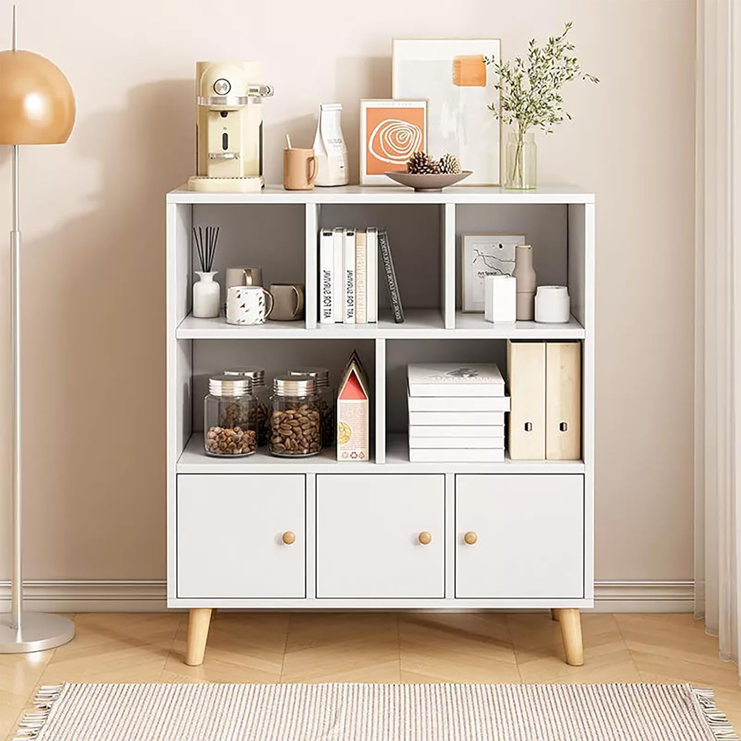 Gotiling Bookshelf Furniture Floor Shelf, 3-Tier Bookcase, Book Shelf, Open Storage Shelf, 80X24X86Cm, for Bedroom Living Room, Home Office, Dinning Room (Warm White)