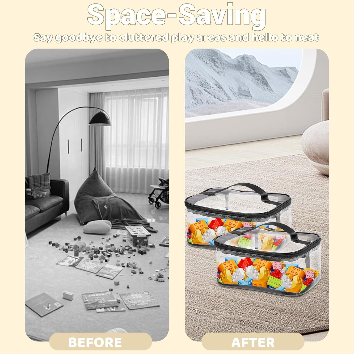 4 Packs Clear Toy Storage Organizer Bags, Reusable Transparent PVC Travel Waterproof Zipper Bags for Organizing, Large Toy Organization Board Game, Puzzle Storage Containers (2Colors1-2Pcs) - 2Colors2-2Pcs image number 6