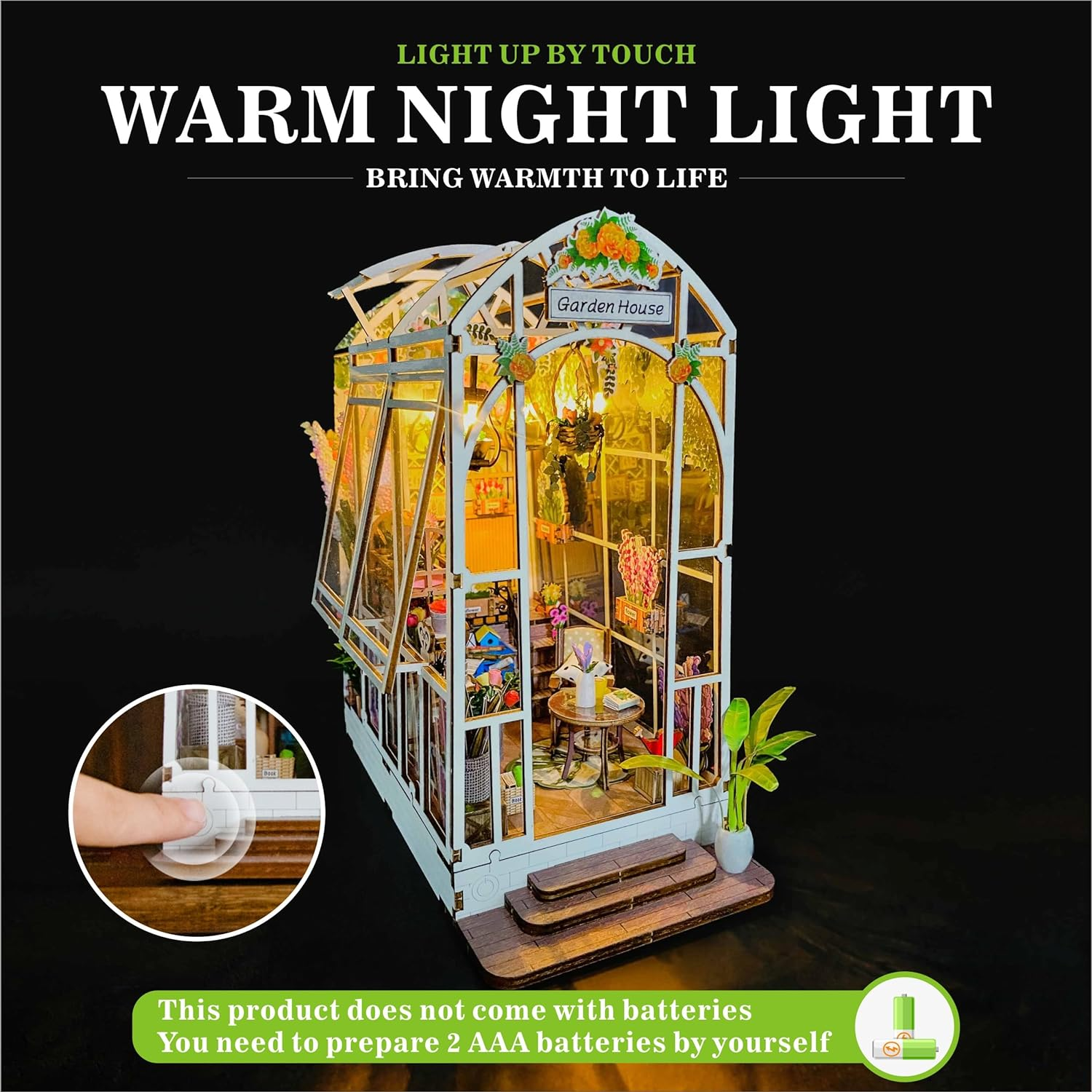 Book Nook Kit Garden House DIY Book Nook Kits Room Bookshelf Insert Miniature Decor Kit 3D Wooden Puzzle Bookshelf Decor with Led Decor Suitable for Adults and Teenagers Craft Gifts image number 1