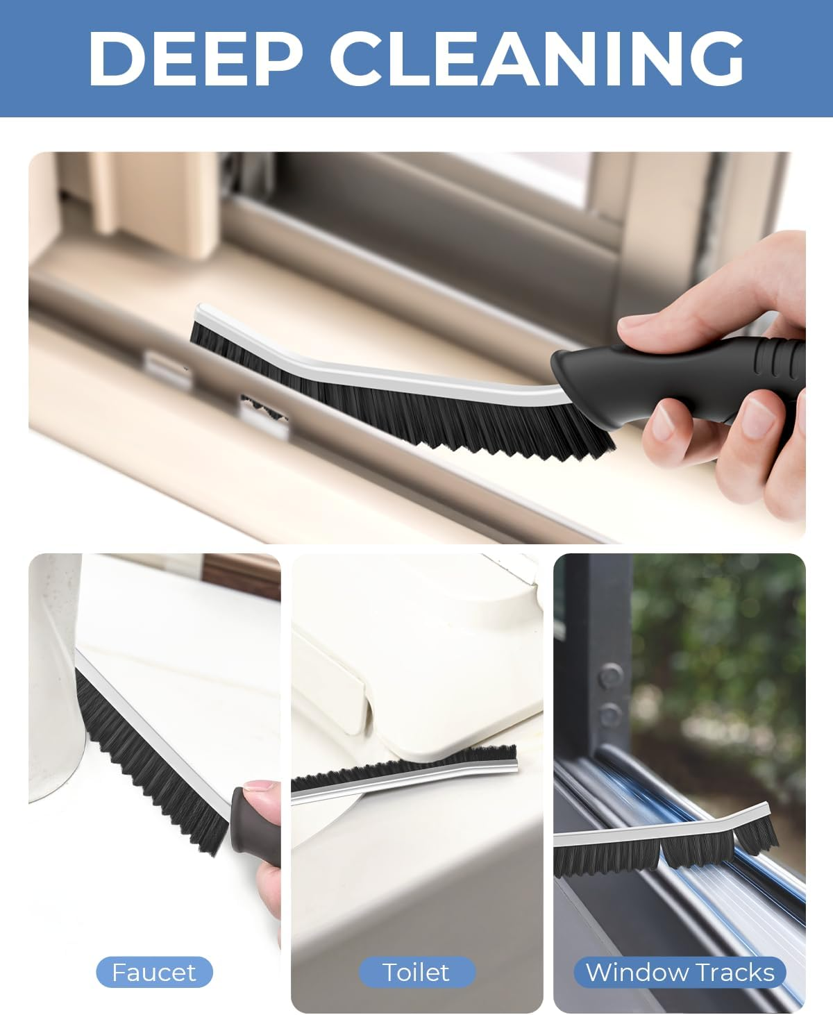 Crevice Cleaning Brushes UK, Serrated Bristle Grouting Cleaning Brush for Small Spaces, Magic Brush, Bathroom Accessory, Cleaning Tools, Cleaning Supplies for Shower, Toilet, Sink (2, Black) image number 2