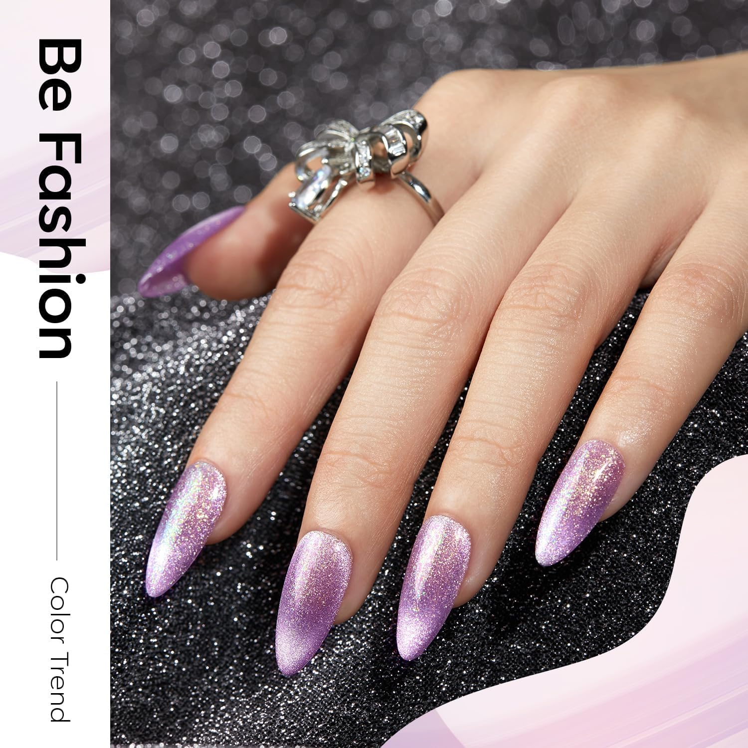 Modelones Holographic Glitter Cat Eye Gel Nail Polish Kit 6 Colors with Magnet Romantic Rainbow Galaxy Series Pastel Gel Polish Soak off Led Gel Nail Polish Set Nail Art Gel Manicure Salon DIY Gifts