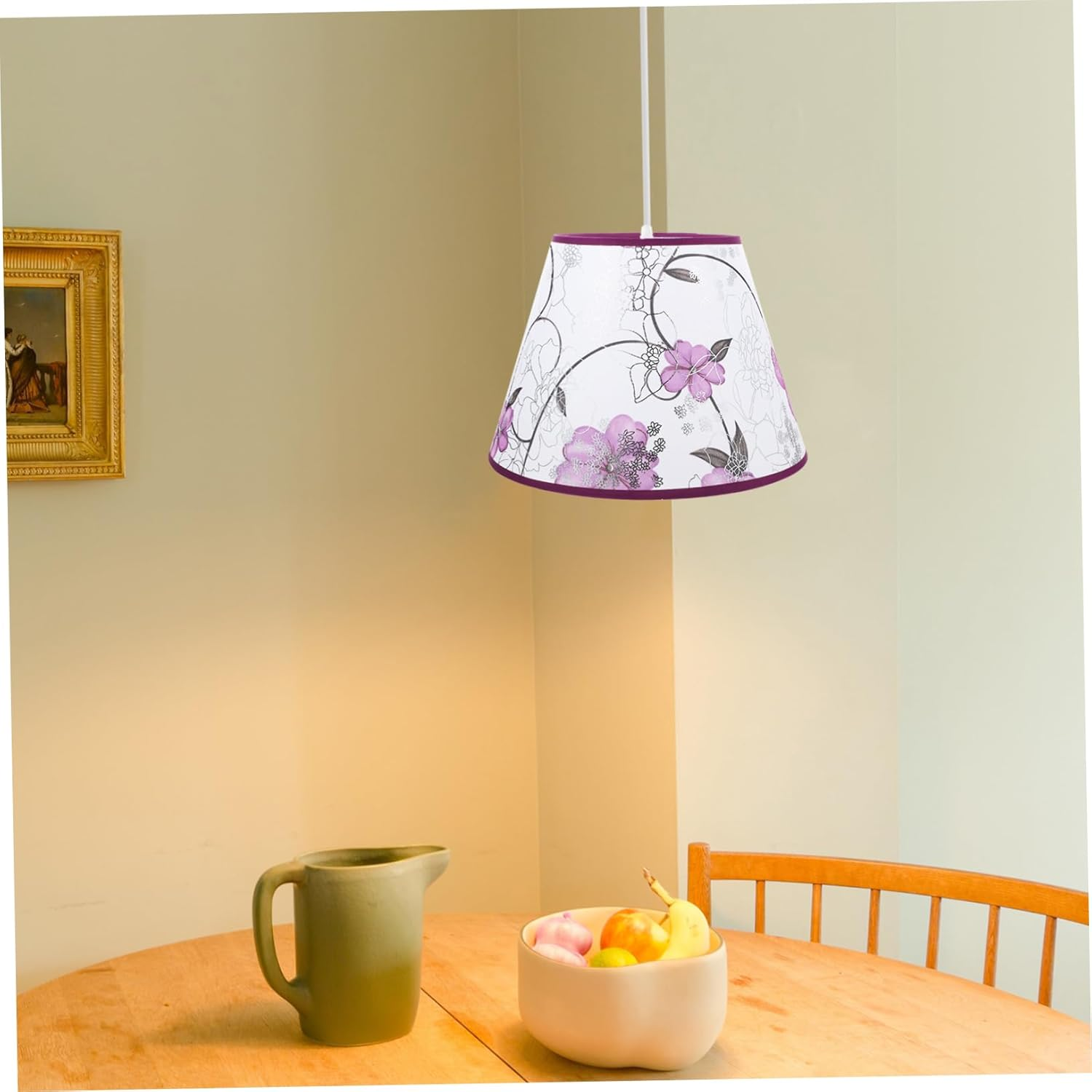 JEWEDECO Vintage Flower Pattern Table Lamp Shade E27 Purple Fabric Lampshade for Bedroom and Home Use Decorative Cone Design for Bedside and Corridor image number 6