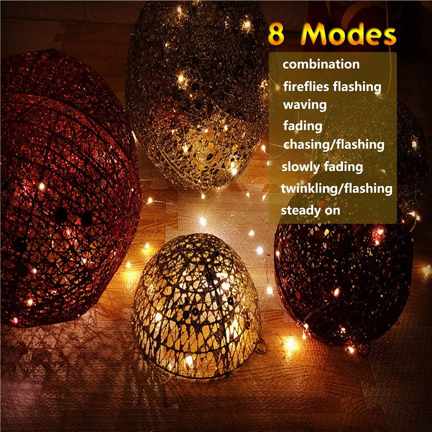 [2 Pack] QOCNAM Led String Lights, 10M 100LED String Fairy Lights USB Powered Copper Wire Lights with Remote Timer,8 Mode Waterproof for Christmas Bedroom Party Garden Wedding Decorative (Warm White) - Multi Color image number 4