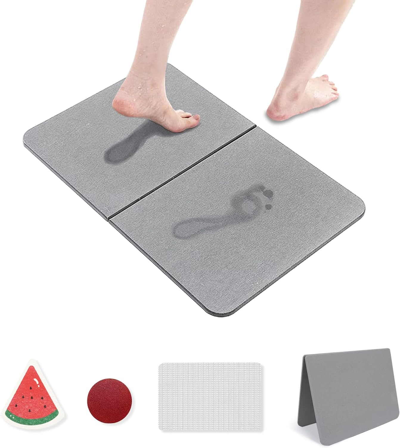 Stone Bath Mat, Natural Diatomaceous Earth Bath Mat, Non Slip Super Absorbent Quick Drying Diatomite Mat for Bathroom, Bathtub, Kitchen Counter, Both Sides Available with Cleaning Tool (Dark Gray) image number 2