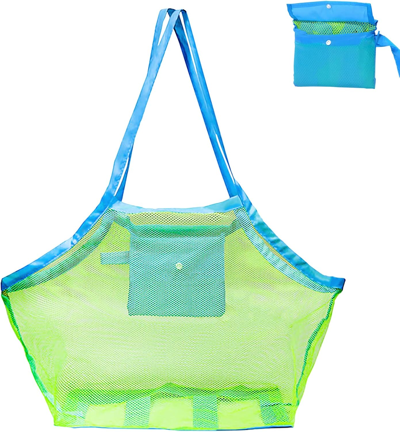 Mesh Beach Tote Bag, Extra Large Beach Bags, Kids Sea Shell Bags, Quick Dry Net Tote for Swimming Pool Travel Beach, Green, Large image number 2