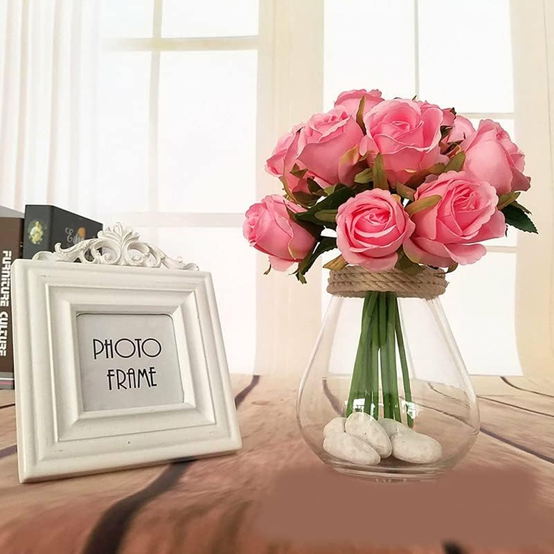 12 Heads Silk Rose Artificial Flowers Fake Bouquet Buch Home Wedding Party Decor, Real-Touch Fabric and Plastic, 25Cm Length - Modena image number 2