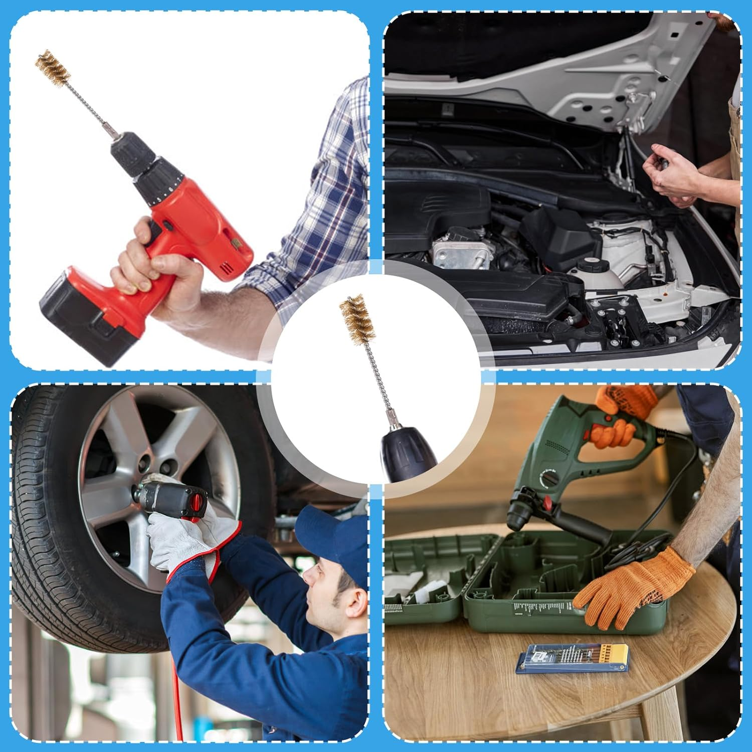 8Pcs Bore Brush for Drill, Brass & Stainless Steel Wire Brushes with 1/4" Hex Shank Twisted Wire Cleaning Tools for Power Drill Impact Driver & Tube Cleaning, 3/8'' 1/2'' 3/4'' 7/8'' Diameter image number 6