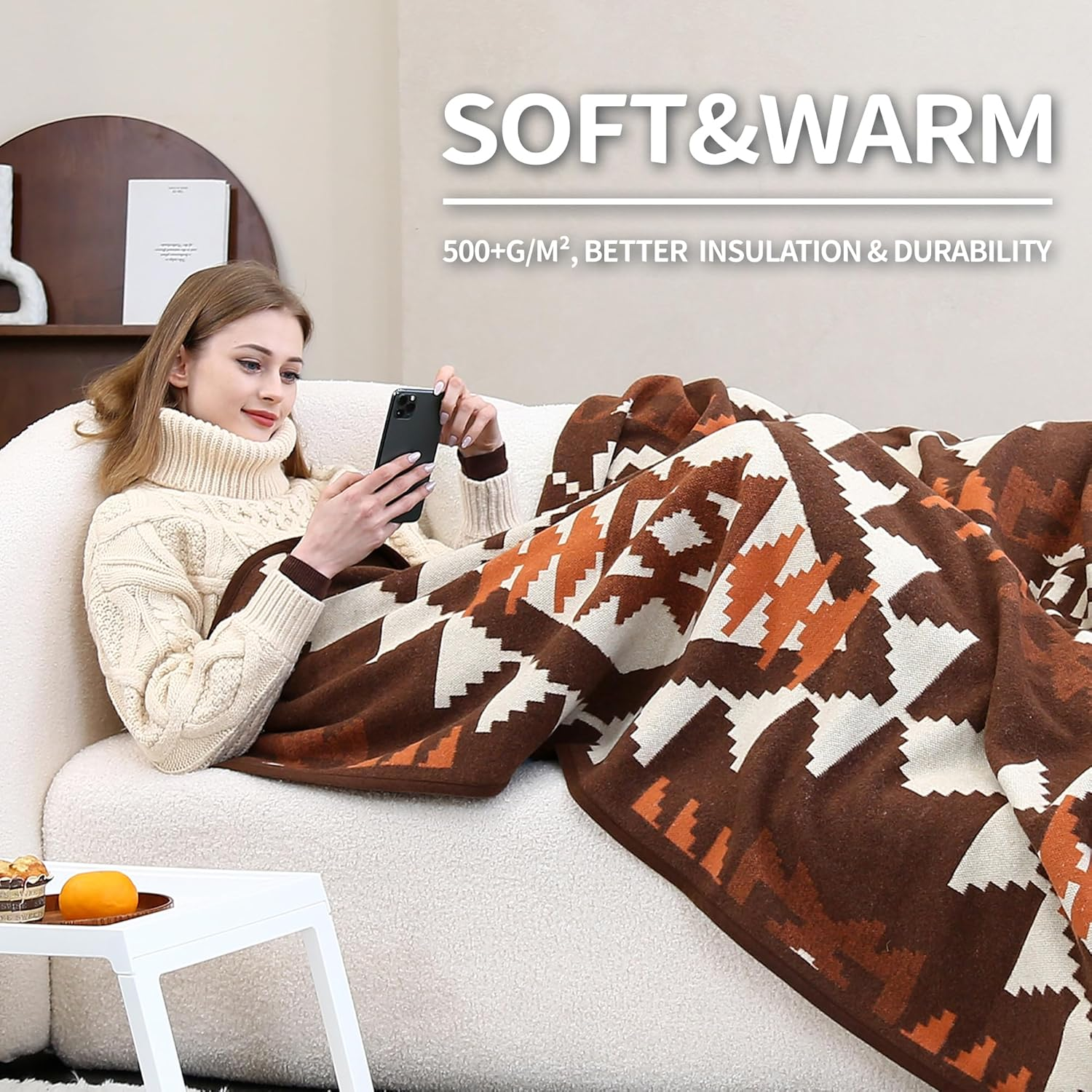 ACUSHLA Merino Wool Camp Blanket - Warm, Thick, Washable, Large Throw Great for Outdoor Camping All Seasons Suitable Indian Style 201 79X63 image number 5