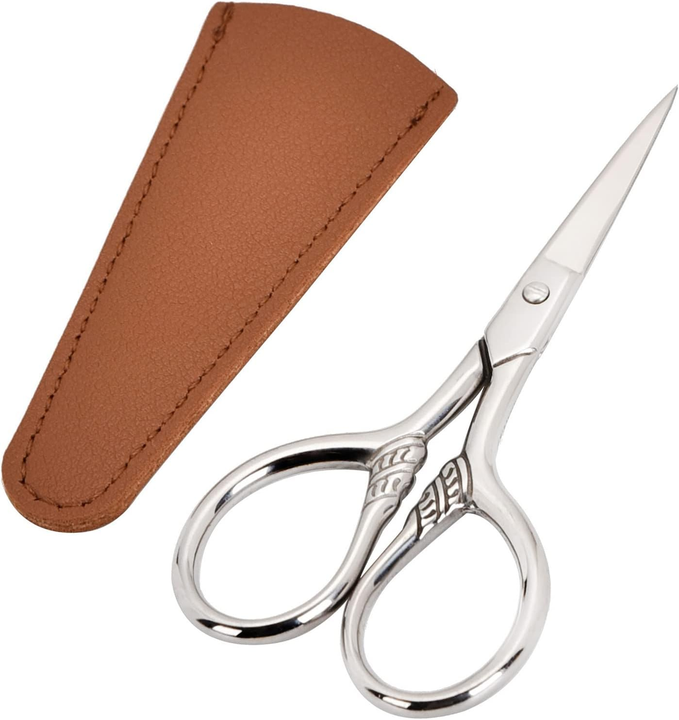 Small Facial Hair Scissors, Stainless Steel (Silver) Straight Tip Snips Beauty Grooming Kit for Eyebrows, Beard, Ear, Nose, Moustache Trimming with PU Case image number 2