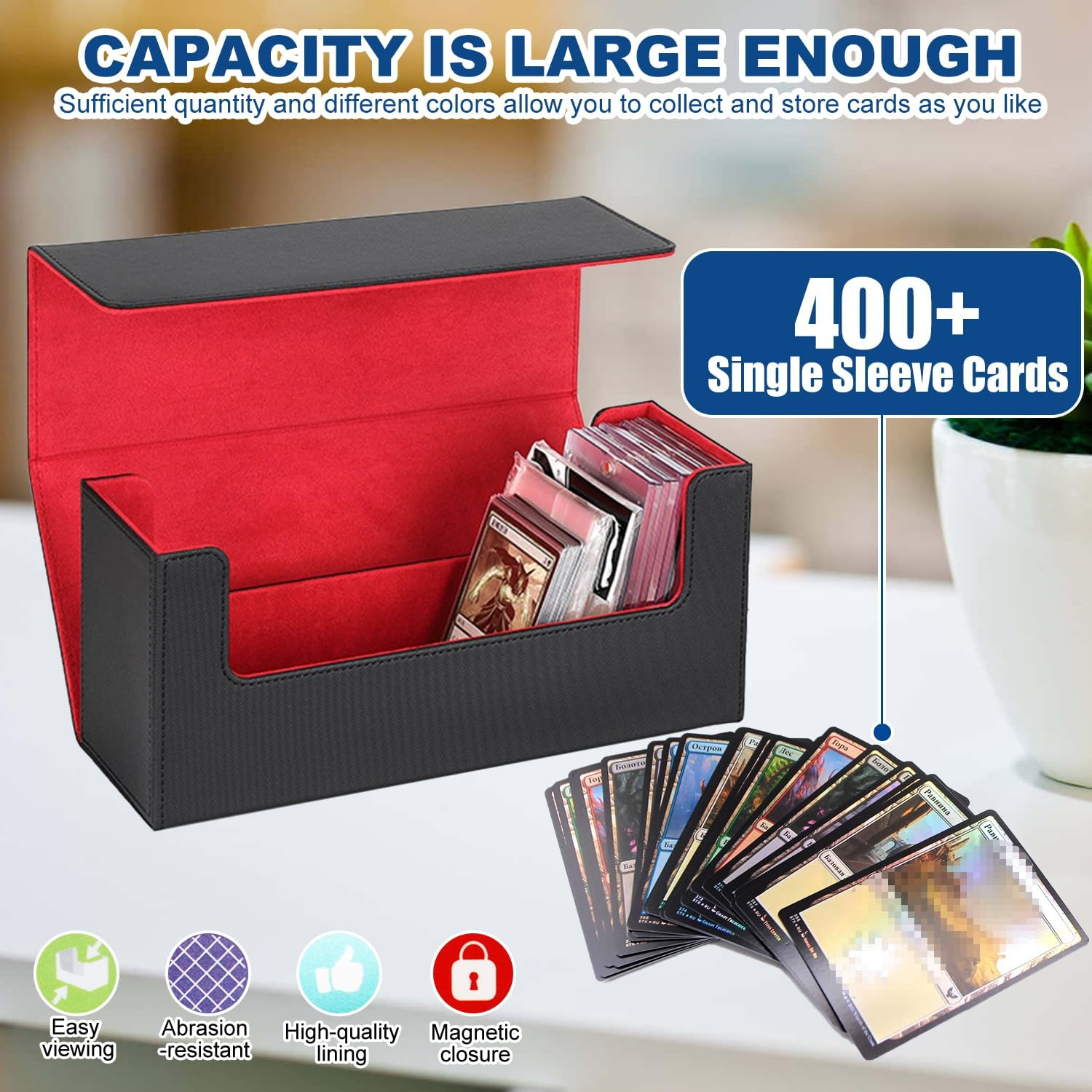 2 Pcs Trading Card Storage Box, Card Deck Case for Trading Cards 100+. Deck Box for Commander Display, PU Leather, Soft Lining, for TCG、 MTG and Sport Cards (Red) image number 3