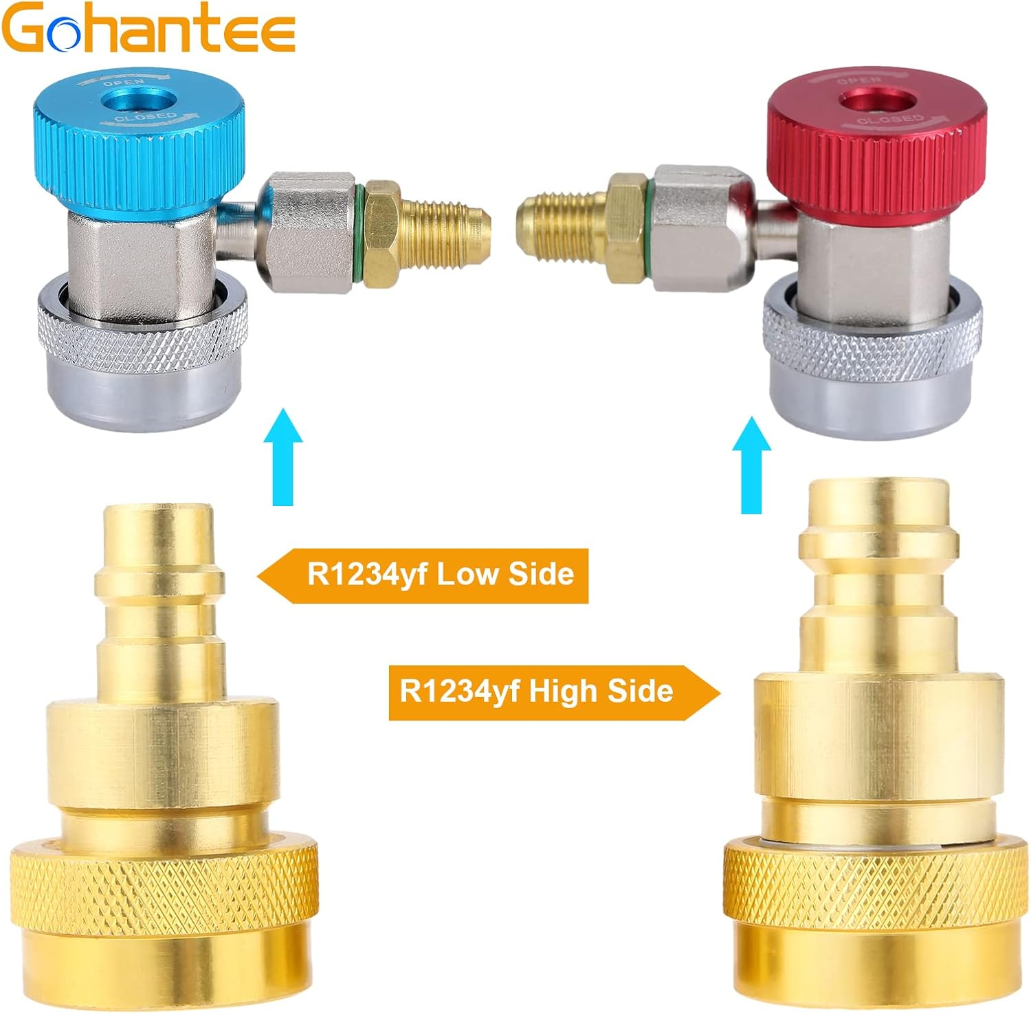 Gohantee R134A to R1234Yf Adapter, R1234Yf Conversion Kit, Air Conditioner R134A to R1234Yf Quick Adapter Adjustable High and Low Voltage Connector Compatible with R1234Yf Refrigerant System