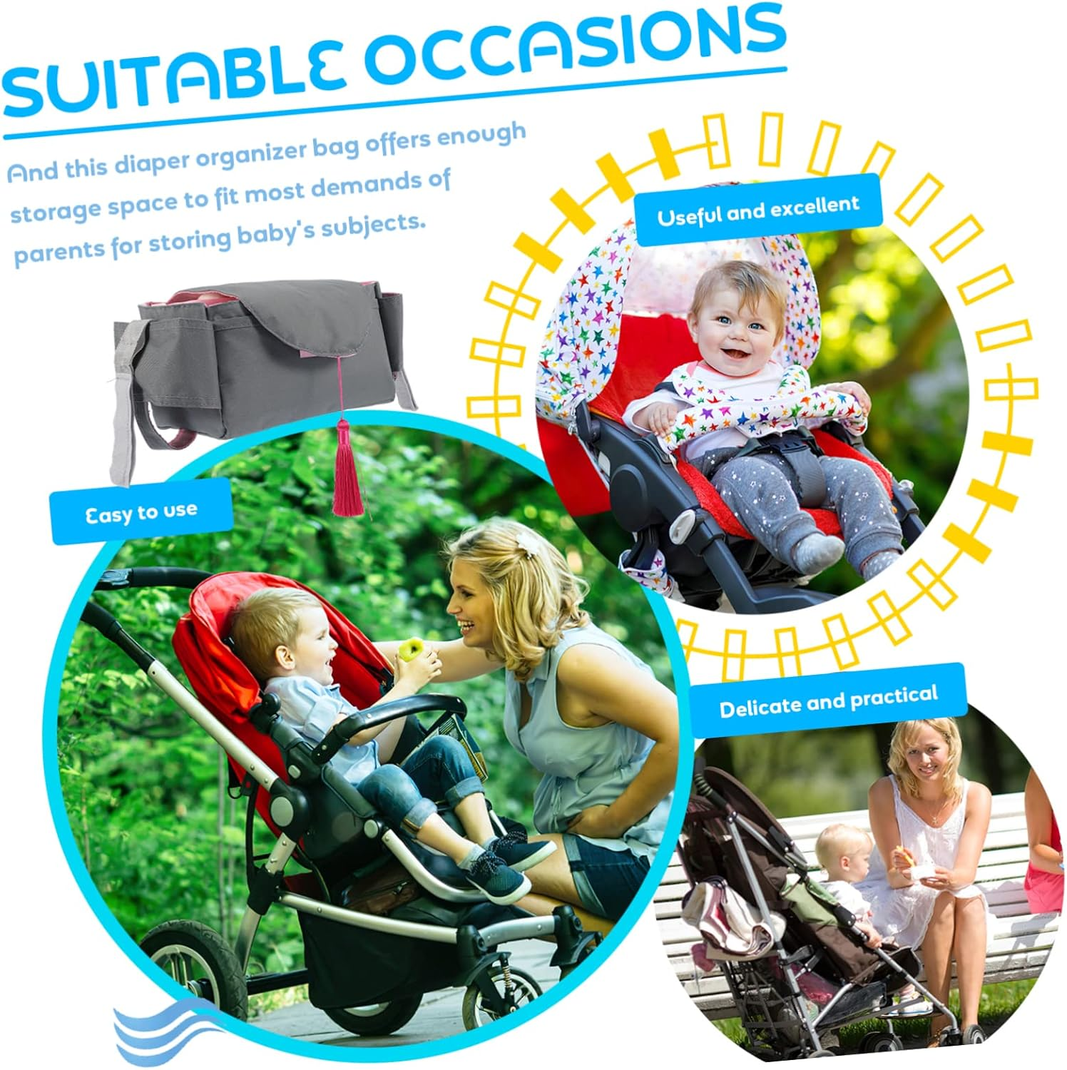 KOMBIUDA Portable Diaper Organizer Bag for Outdoor Use Lightweight Stroller Hanging Storage for Diapers Wipes Essentials and Convenient Design Comfortable Handle image number 4