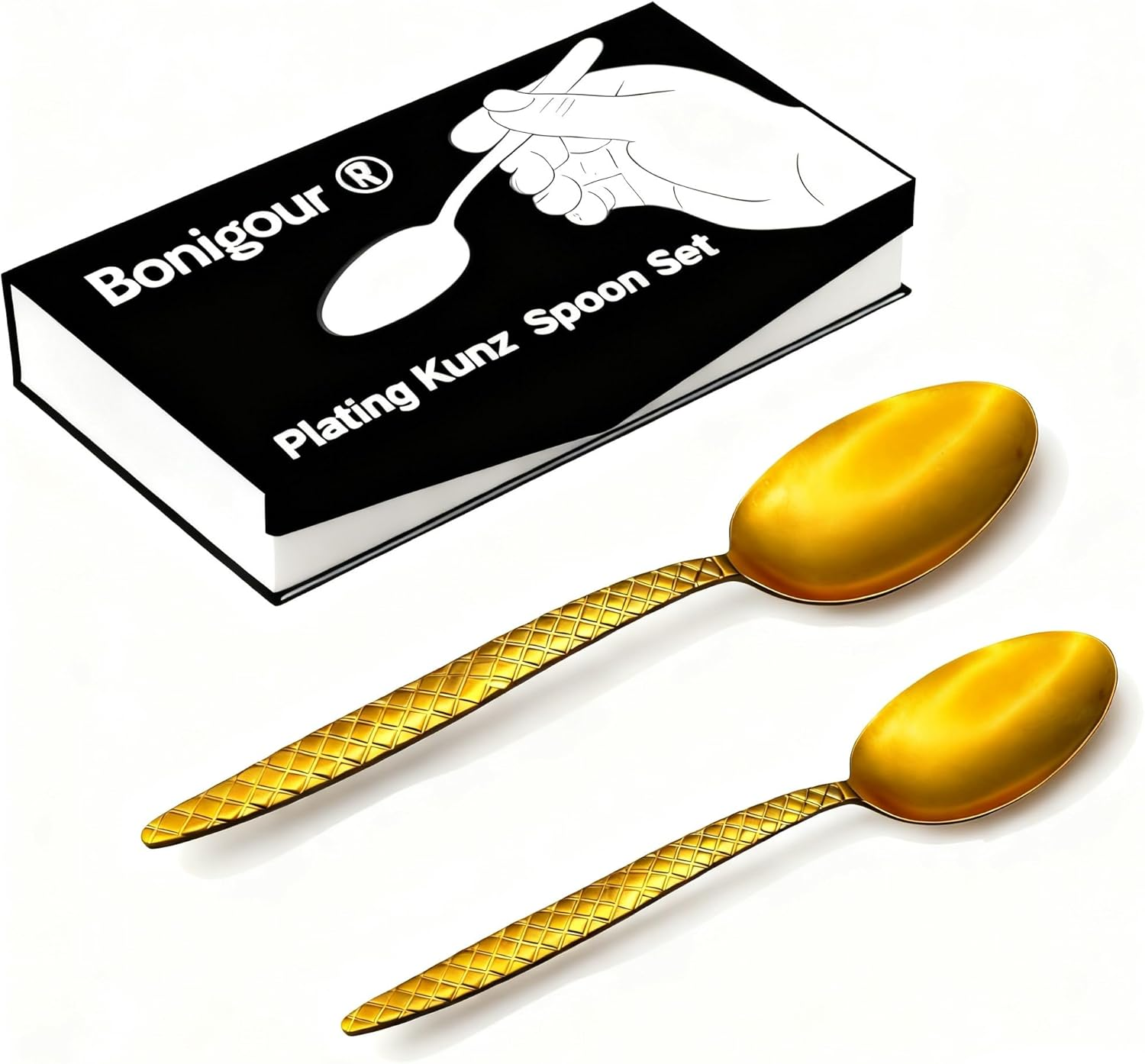 Bonigour Chef Kunz Spoons - 18/10 Stainless Steel Professional Set for Basting, Plating, Quenelle, Serving, Sauces| Vintage-Inspired Chef Spoon Set| Culinary Plating Tools with Non-Slip Grip (Black)