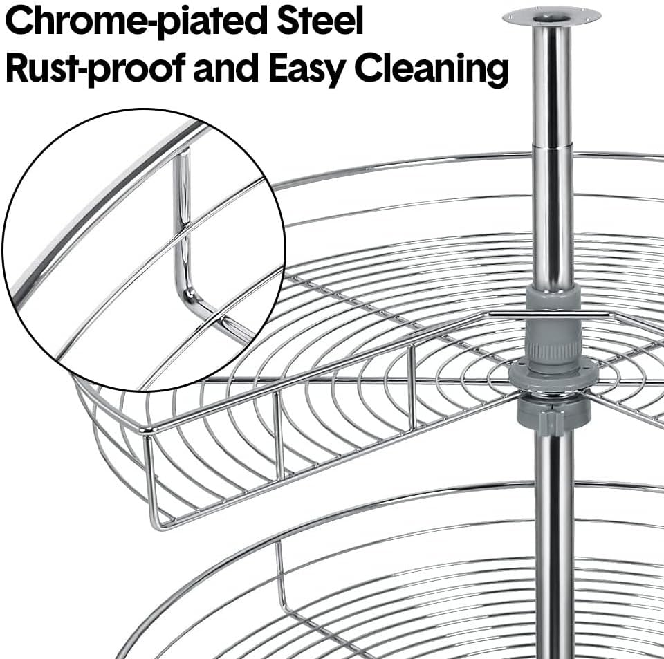 ALSTON Kitchen Corner Cabinet Organizer 2-Shelf Rotating Carousel, Blind Corner Basket Rotating Kitchen Storage Rack, 270 Degree 81Cm Diameter, Adjustable Height 55-79Cm, Fit Most 90Cm Cabinet