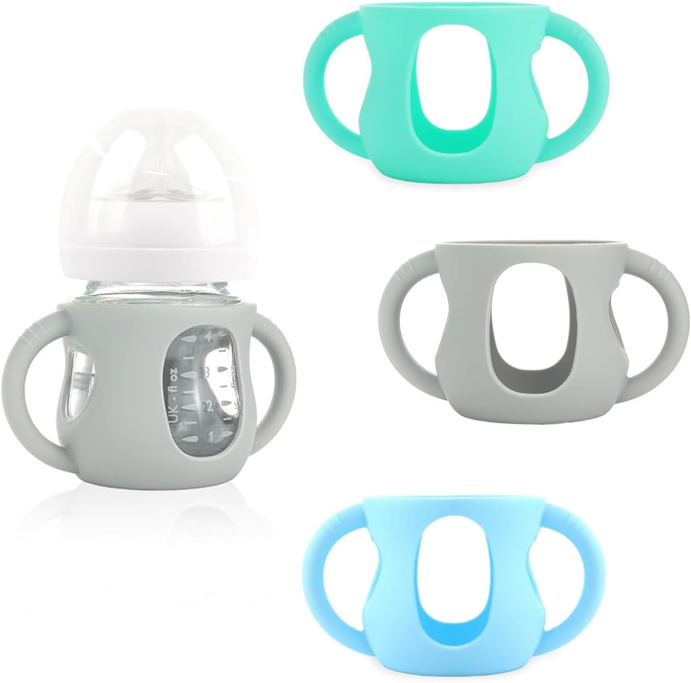 3-Pack Avent Glass Bottle Silicone Sleeve with Handles, Bpa-Free Drop-Resistant Baby Bottle Sleeves, Compatible with Philips Avent Natural Glass Baby Bottles (Bright Blue+Grey+Blue, 240Ml)