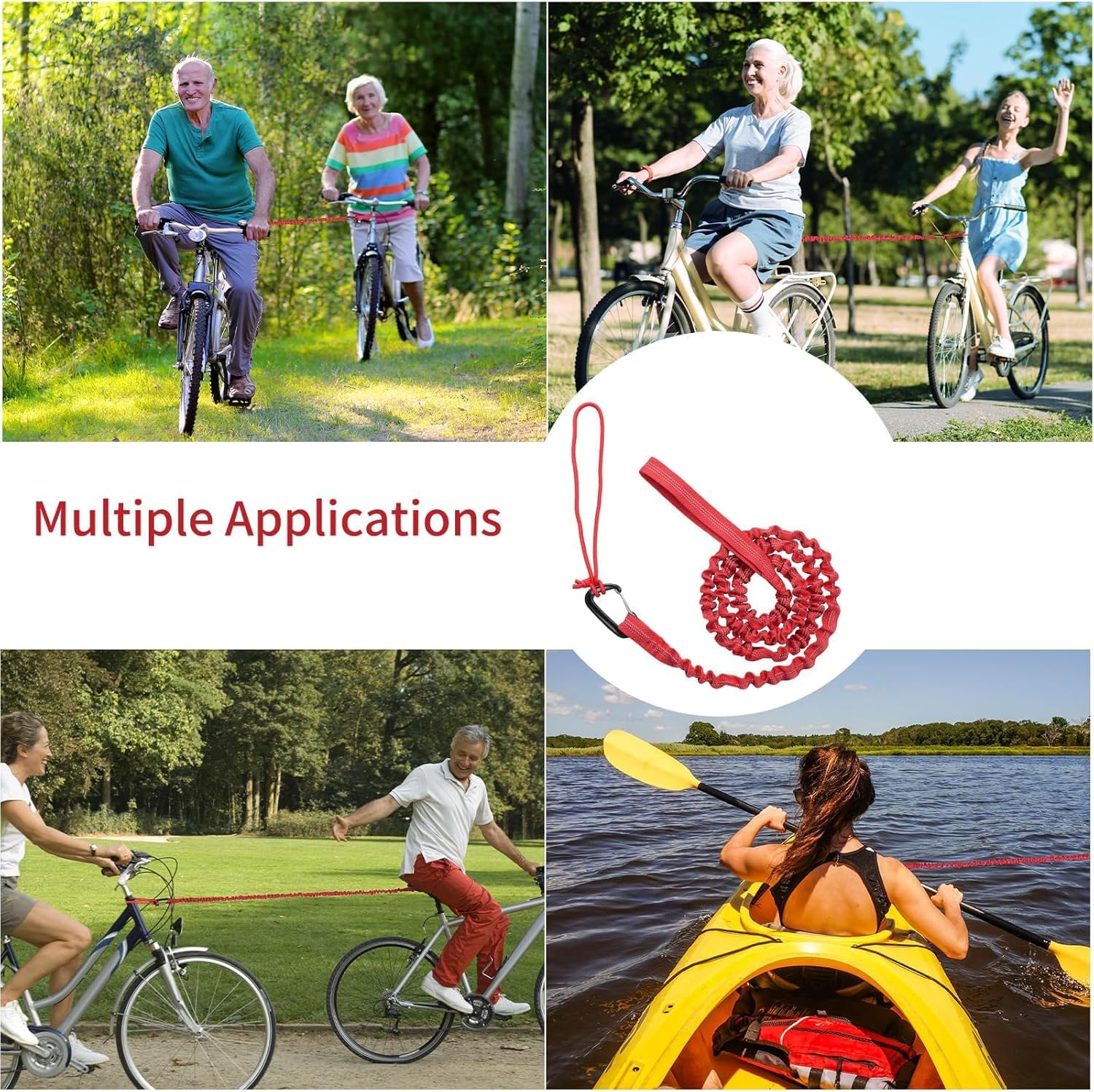 3 Meters Elastic Bicycle Tow Strap, 1Pc Cycling Stretch Pull Strap Bicycle Tow Rope, Elastic Bicycle Tow Rope with Storage Bag, MTB Cycling Stretch Pull Strap for Long Ride Going Uphill, Red image number 6