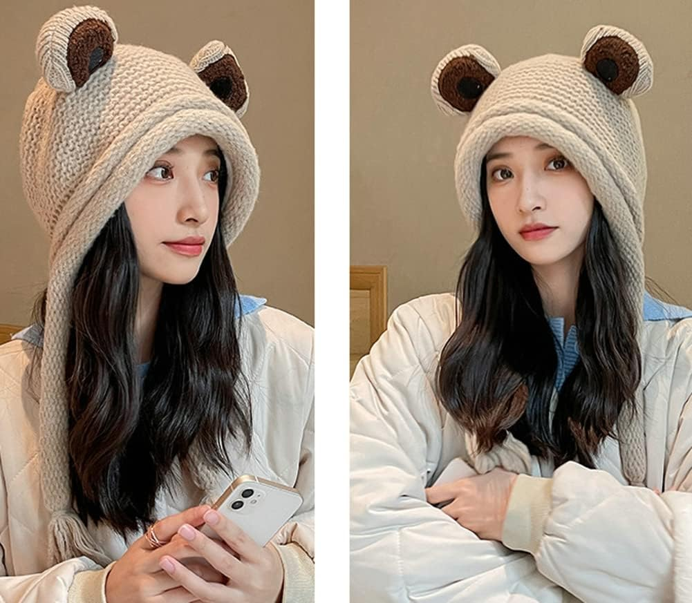 Women Cute Animal Beanies Hat Winter Stretch Cable Knit Soft Warm Hats for Students Girls