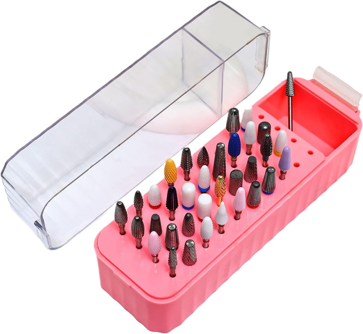 YNPQTDS Nail Drill Bit Case, 40-Hole Nail Drill Bit Container, Transparent Lid Grinding Tips Display Box Dustproof for Pedicure Prep Salon Workstation Art Detailing Youth Girl