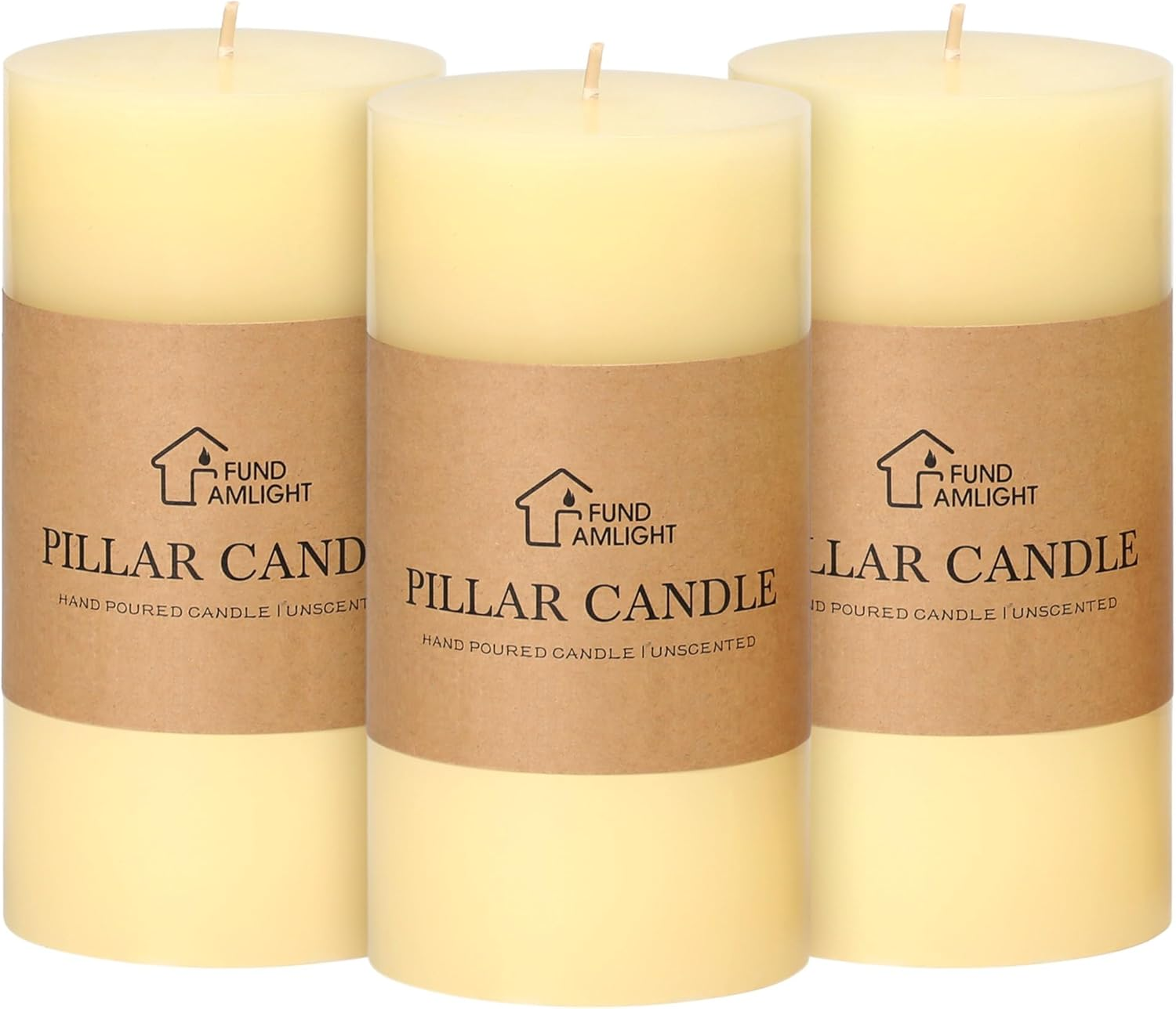 3X4 Inch Yellow Pillar Candles Set of 3 - Decorative Unscented Pillar Candle, Long Burning Dripless Candle for Table Decor, Smokeless Large Pillar Candles for Wedding Table Decor