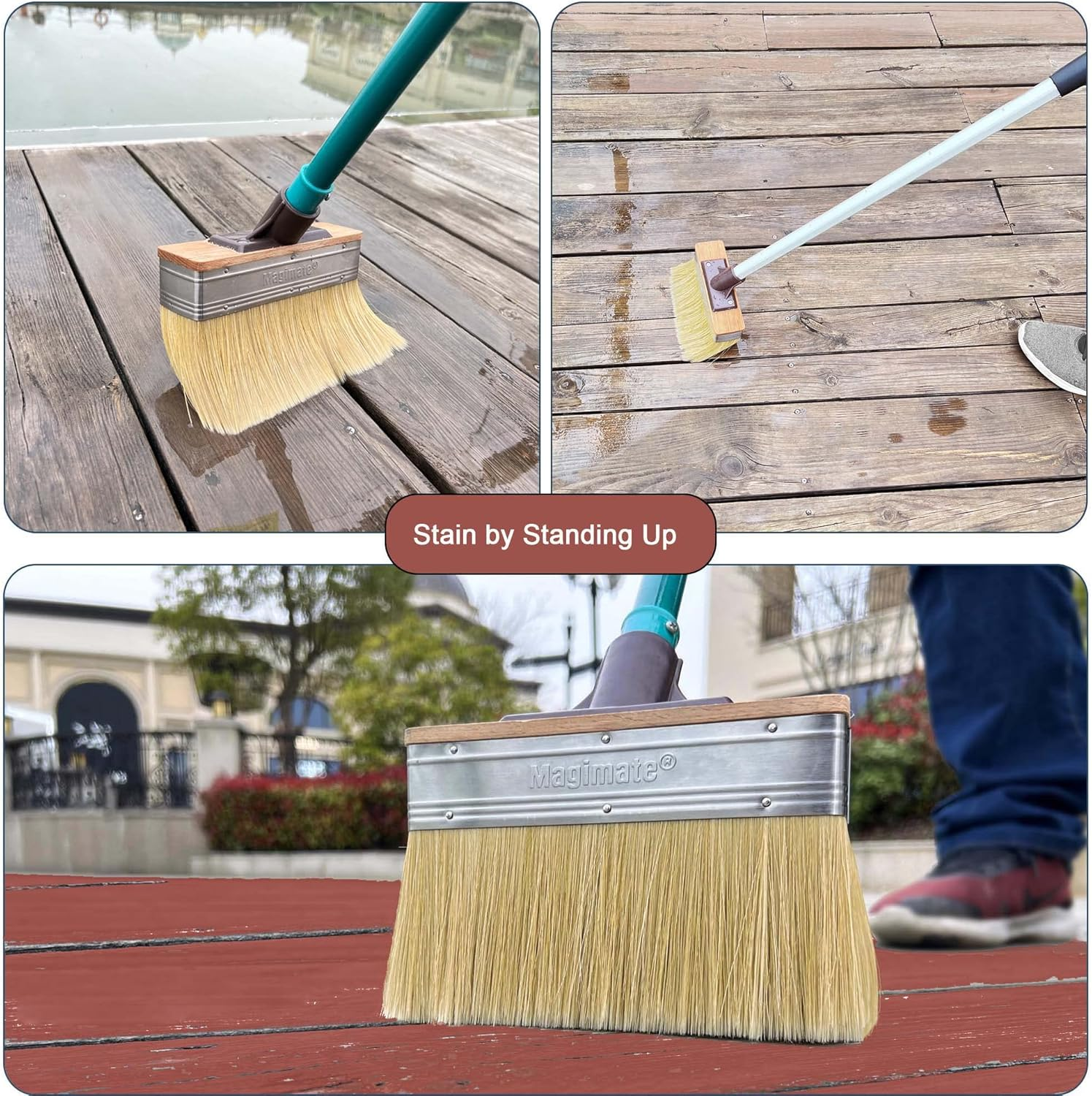 Magimate Deck Stain Brush Applicator &ndash; Wide Thick Soft Paint Brush Head for Quick Stains and Sealers Application on Wood Deck Floor Fence Walls - 7 Inch Extra Large Paintbrush image number 3