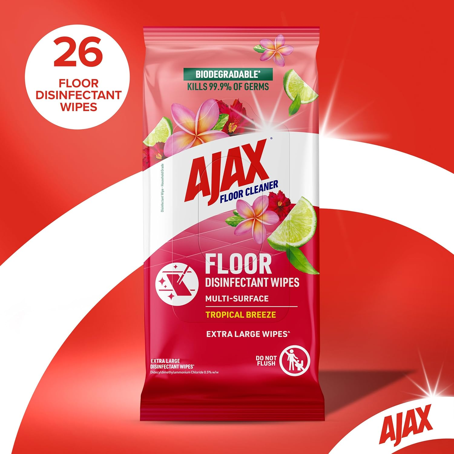 Ajax Floor Cleaner Multi-Surface Disinfectant Wipes Tropical Breeze, 26 Wipes image number 5