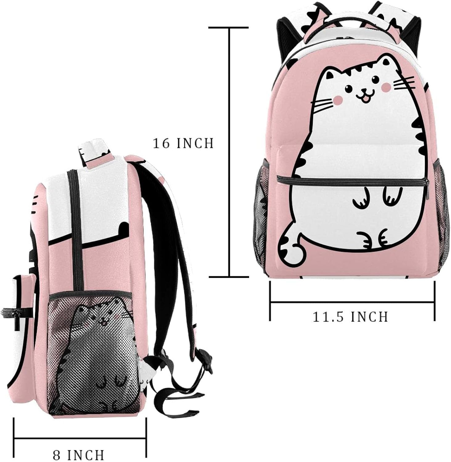 Kawaii Cute Fat White Cat I Backpack Students Shoulder Bags Travel Bag College School Tote Backpacks image number 4