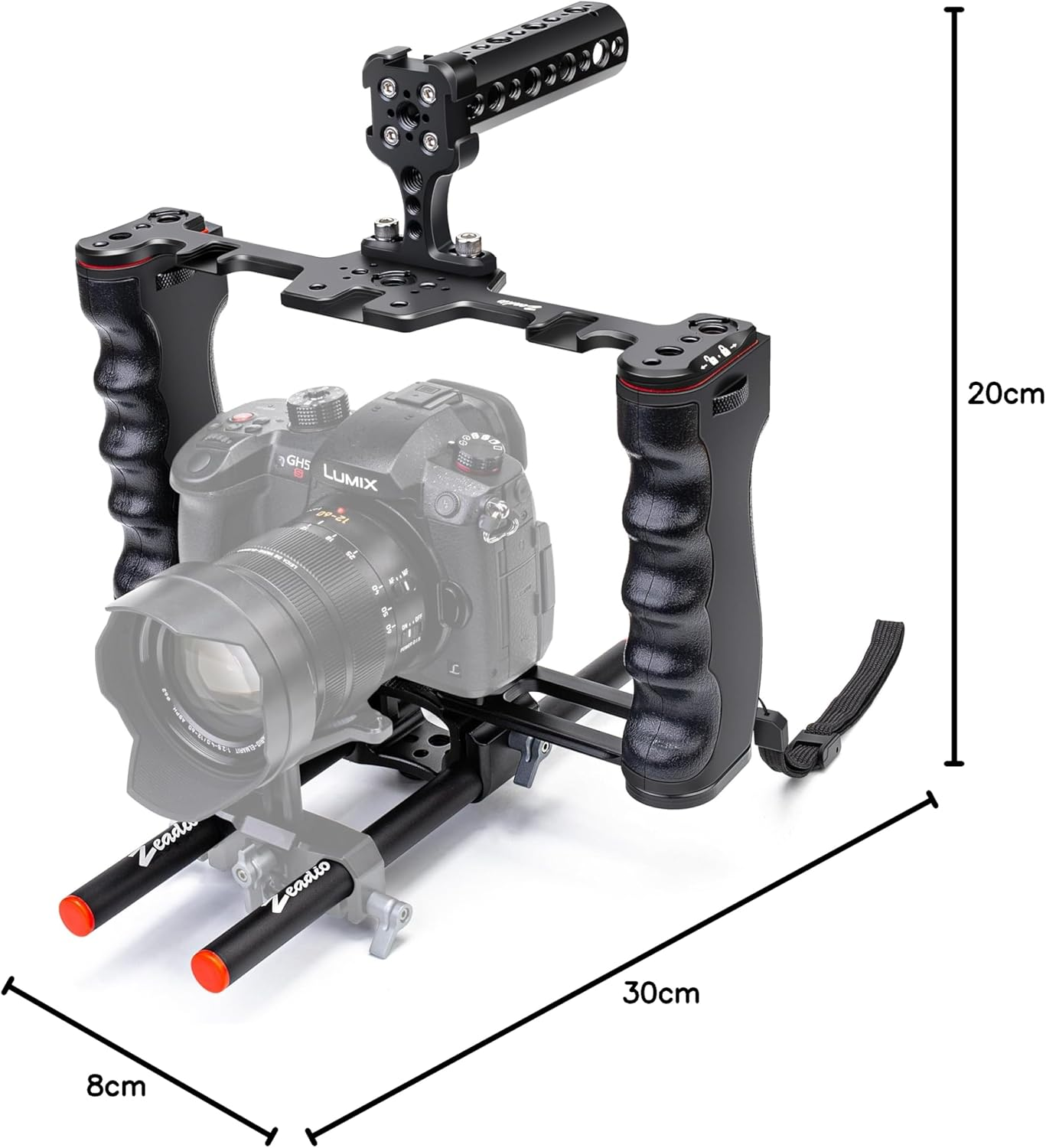 Zeadio Camera Video Rig Cage, Aluminum Filmmaking Movie Making Kit with Top Handle & Arca Type Base and Two 15Mm Rod Guide, Compatible with All DSLR Camera and Camcorder image number 3