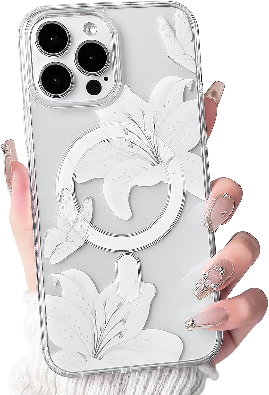 NITITOP Compatible with Iphone 11 Case Clear Magnetic Compatible with Magsafe Cute Lily Flowers Floral for Women Girls Hard PC Back Shockproof Protective Phone Cover - Pink