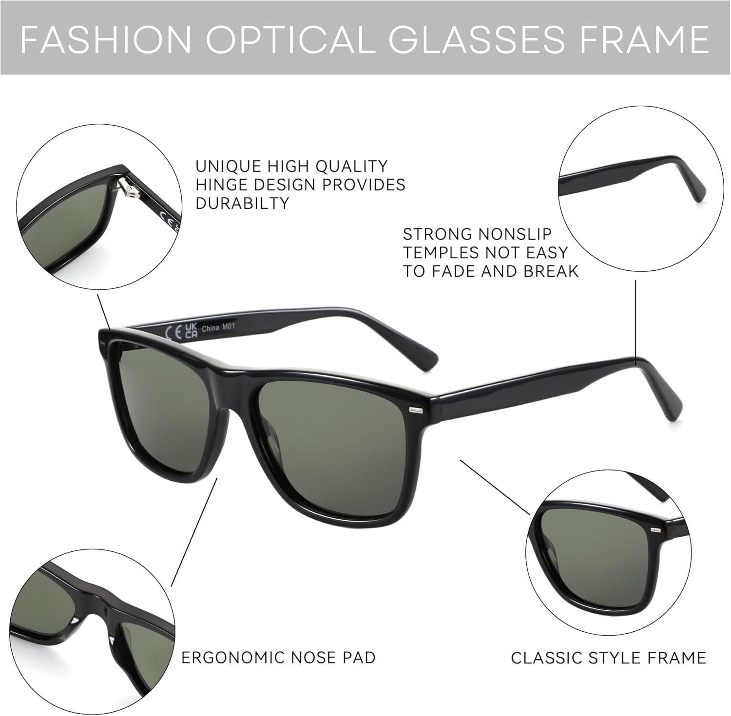 ZENOTTIC Square Sunglasses Mens Polarized: Square Sunglasses UV400 Protection - Classic Sunglass Retro Frame - C03 Yellow Demi / Grey image number 6