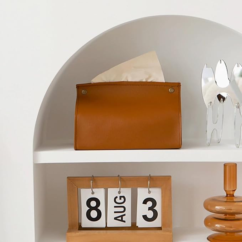 Tissue Box Cover, Refined Modern PU Leather Tissue Box Holder Rectangular Tissue Box Covers for Kleenex, Napkin, Tissue Holder for Bathroom Car Home Office (Brown) image number 6