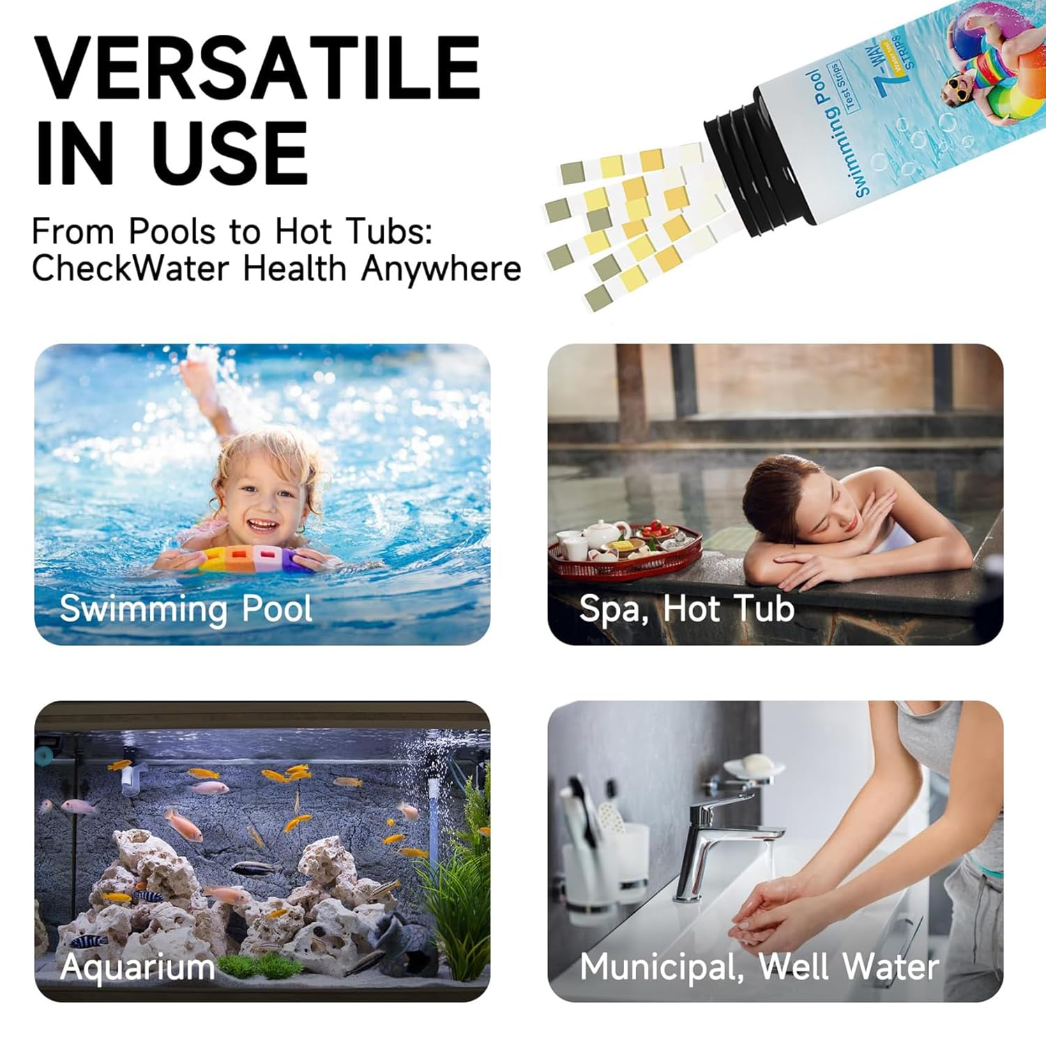 Pool Test Strips 7 in 1, 100 Strips Pool & Hot Tub Test Kit Strips, Water Quality Testing for Chlorine, Bromine, Ph, Hardness, Alkalinity and Cyanuric Acid image number 5