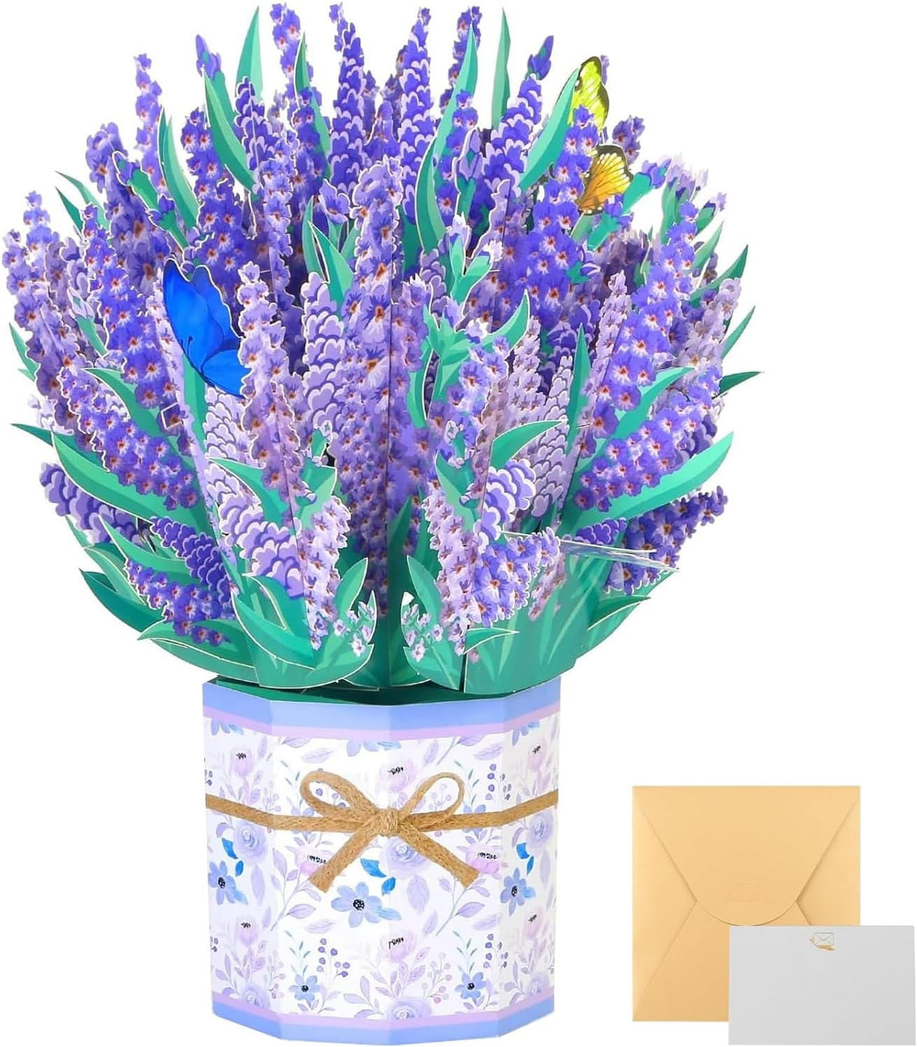3D Pop up Mothers&rsquo; Day Card with Envelope and Note Card, Handmade Flower Greeting Card Flower Bouquet for Birthday, Mothers' Day, Anniversary, Valentine'S Day (Lavender)