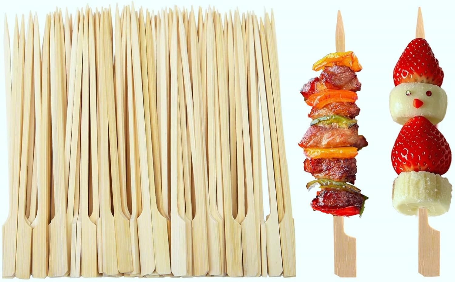 100 Pieces Bamboo Paddle Skewers 18CM, Flat Burgers Sticks Children Kids Wooden Fruits Picks Cocktail Barbecue Kebabs for Buffets Party Fountain Fondue Stick Holders (18CM) image number 3