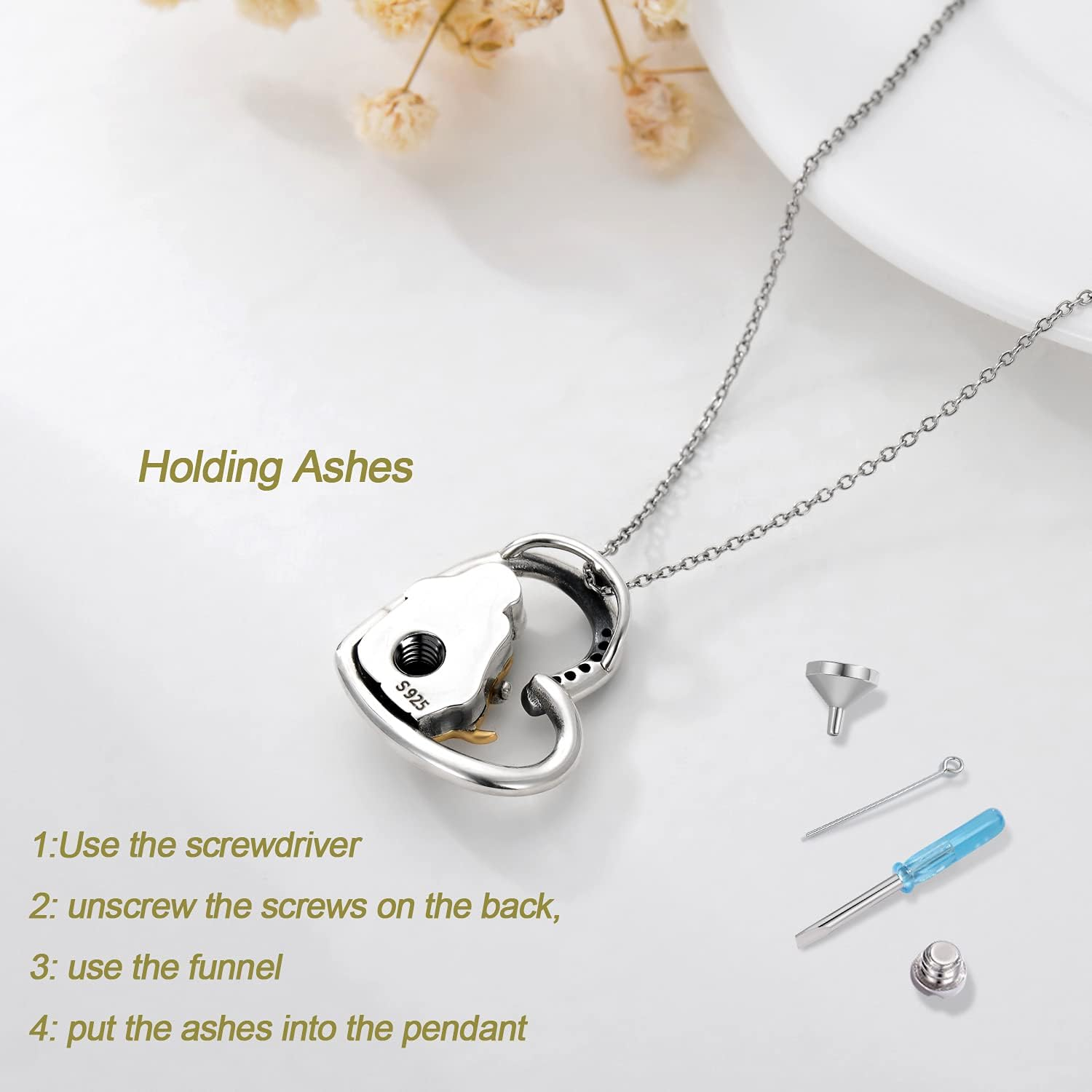 CHENGHONG Sterling Silver Dog Ashes Necklace - Pet Urn Keepsake Memorial Gift image number 1