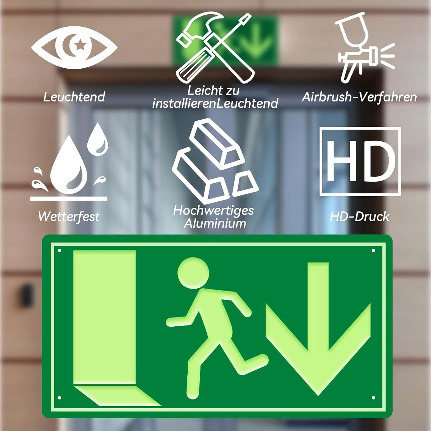 Emergency Exit Sign, Photoluminescent Emergency Exit Sign, Escape Route Signs, Afterglow 300 X 150 Mm, Emergency Exit Signs for Information Sign, Rescue Route, Escape Route, Emergency Exit, Emergency image number 6