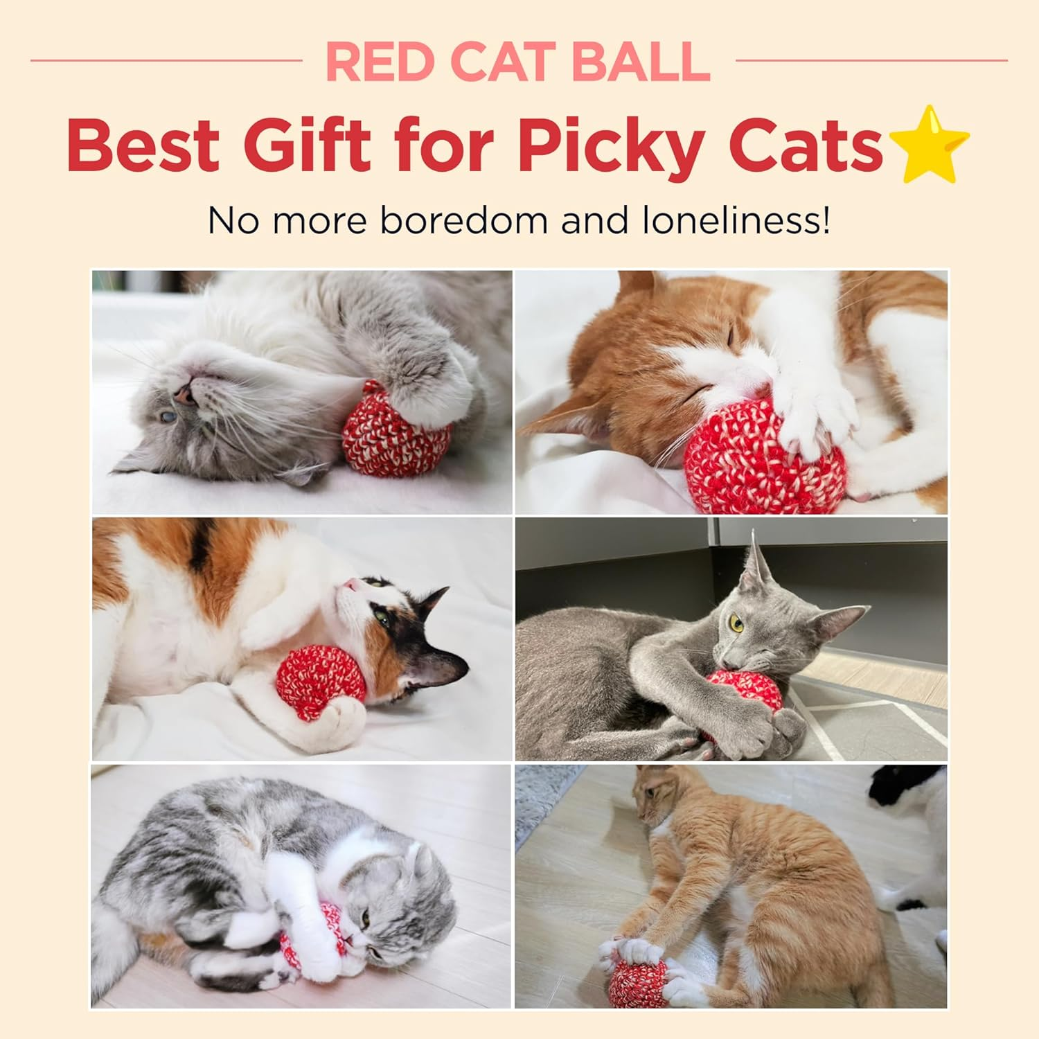 JAYU PET Red Cat Ball [W/Bell Version] - Handmade Silvervine Cat Toy with Catnip, Interactive Matatabi Ball for Indoor Cats & Kittens, Feline Play Toy & Gift (7Cm) image number 2
