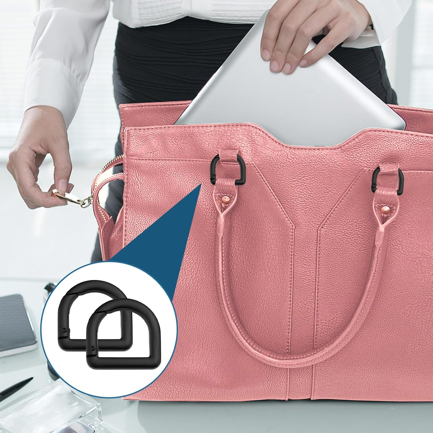 NEETUE 8 Pcs D Ring Clips Metal Key Ring 1 Inch Carabiner D Rings for Purse D Ring Spring Key for DIY Accessories Crafts image number 3