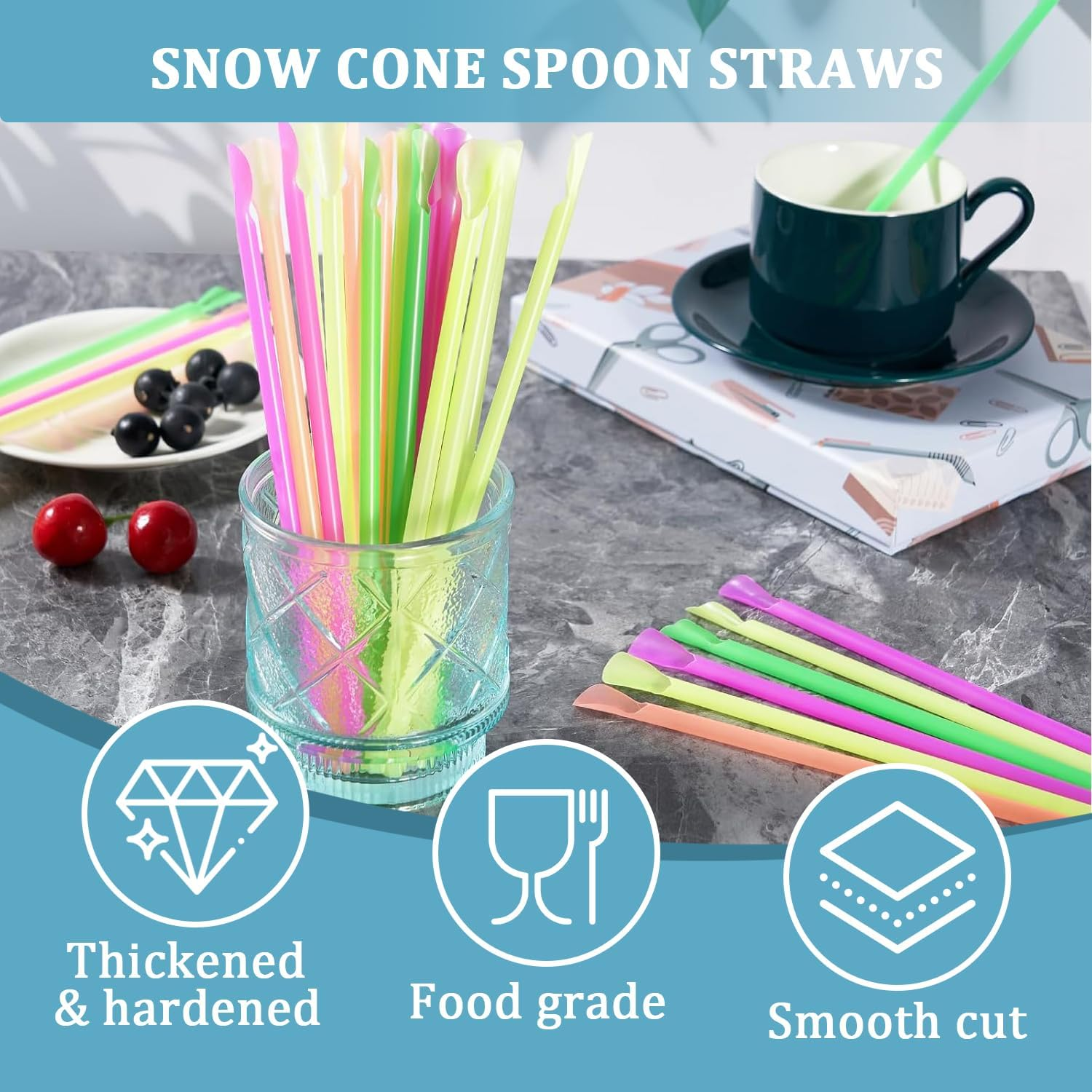 110 Pcs Spoon Straw, Plastic Straws with Spoons, Thickened and Hardened Food Grade Reusable Plastic Straws for Smoothie, Ice Cream, Drinking, Party, Stirring Spoon, Multiple Colors