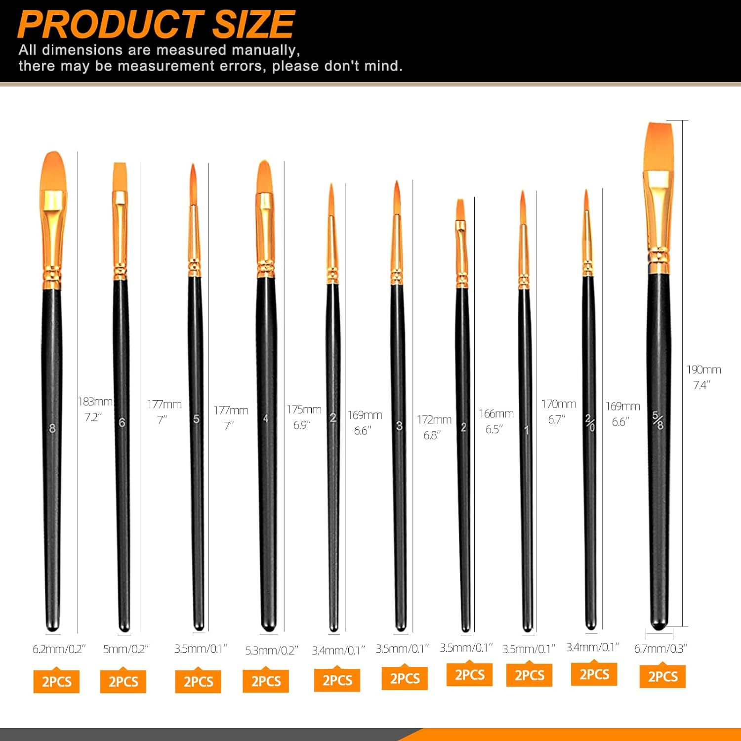 Rustark 20Pcs Pearlescent Paint Brush Set Professional Watercolor Brushes round Pointed Tip Nylon Hair Artists Paintbrushes Watercolor for Oil Acrylic Miniature Detailing Painting, Black image number 5