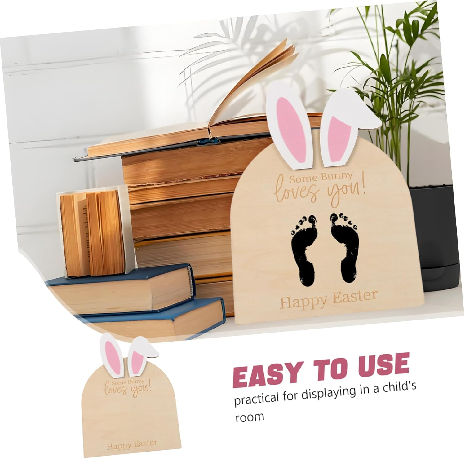 Yardwe Bunny Footprint Keepsake DIY Ornament Durable Wooden Frame for Newborn Hand and Footprint Plaque Decor for First Easter and Shower Memories image number 2